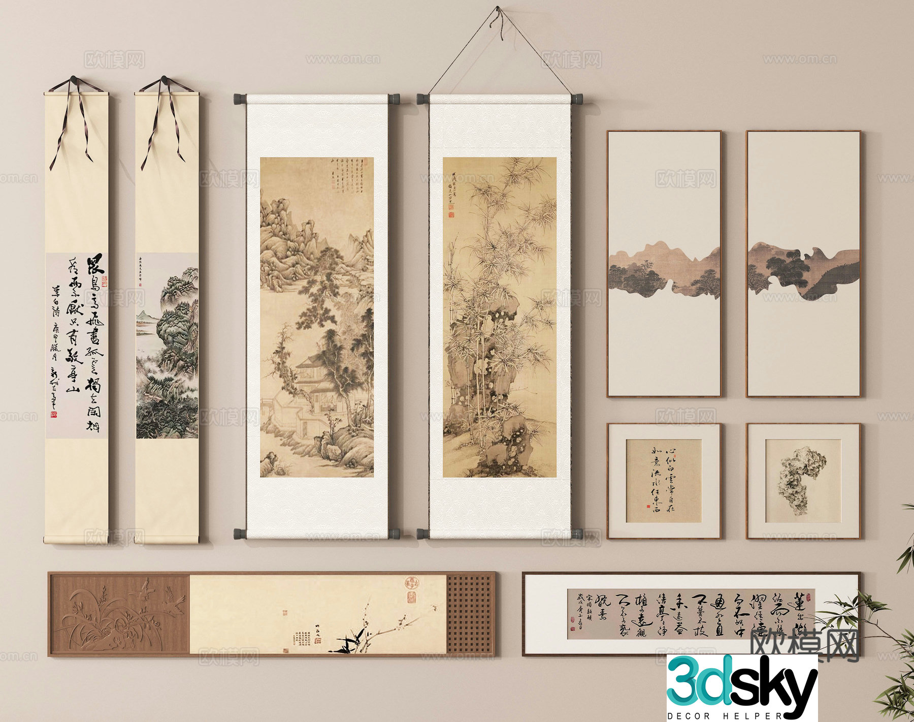 Hanging paintings scroll paintings picture frames ink paintings scroll paintings calligraphy and paintings 3D models