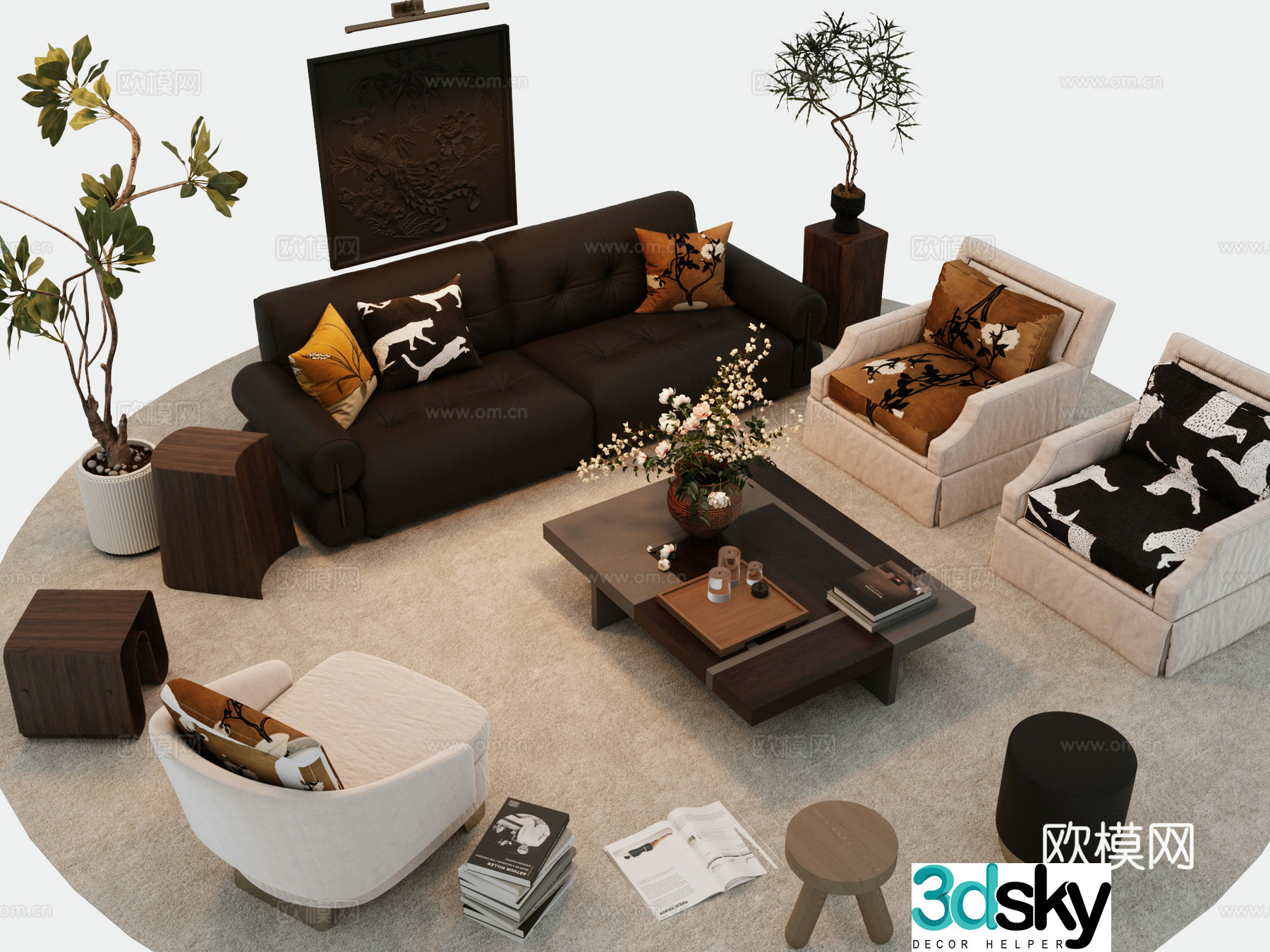 Middle-aged sofa coffee table combination sofa 3D model