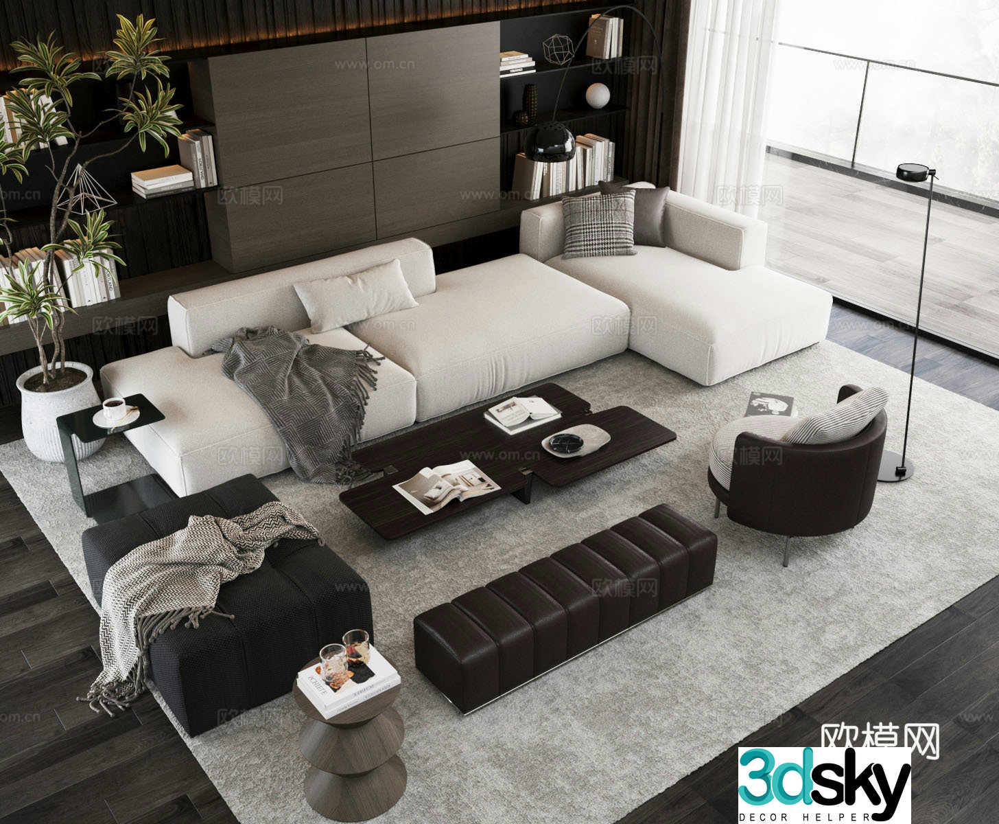 Modern home living room Home living room Sofa coffee table combination Carpet leisure chair 3d model