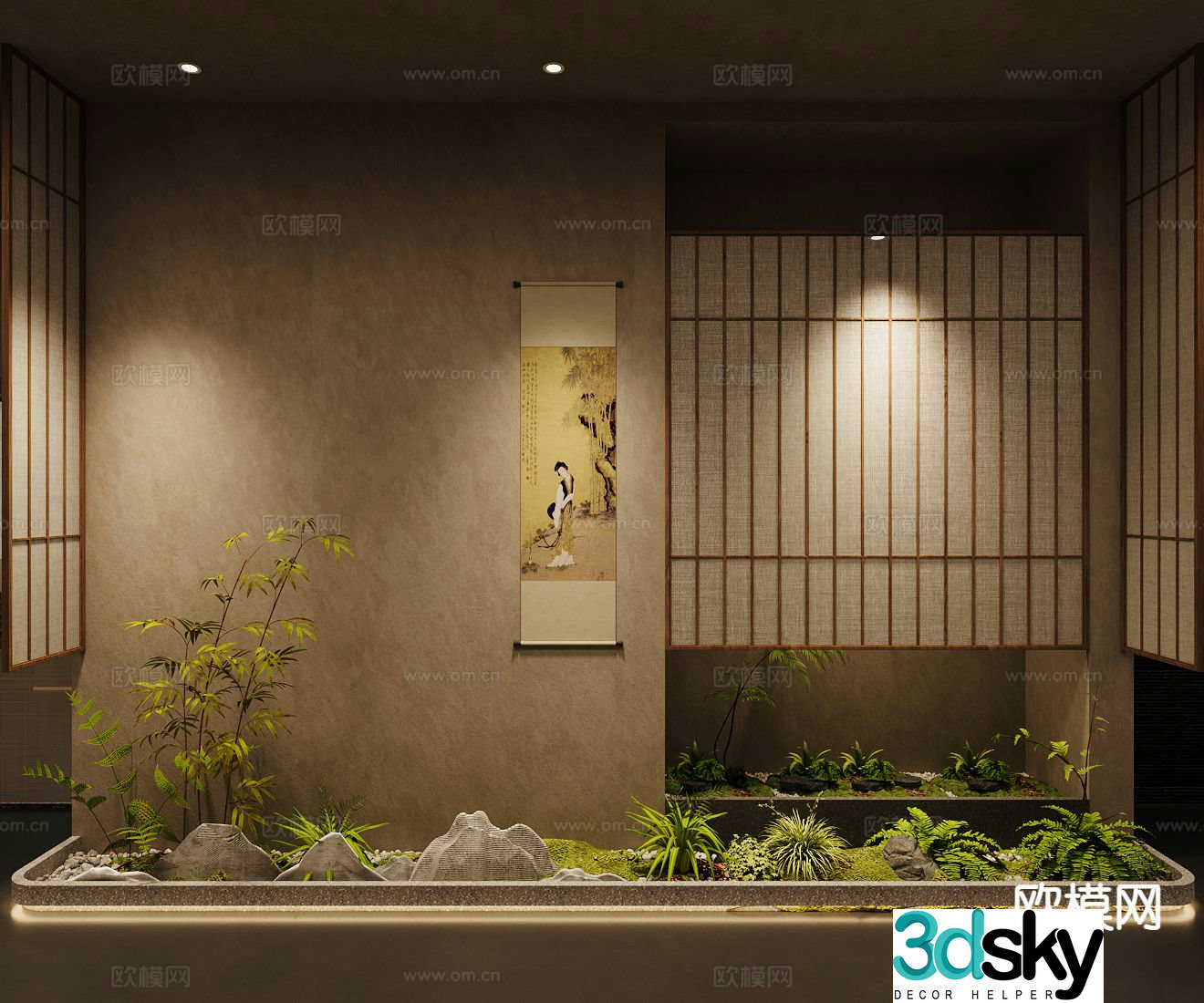 New Chinese style interior landscape landscape sketch moss micro-terrain 3d model