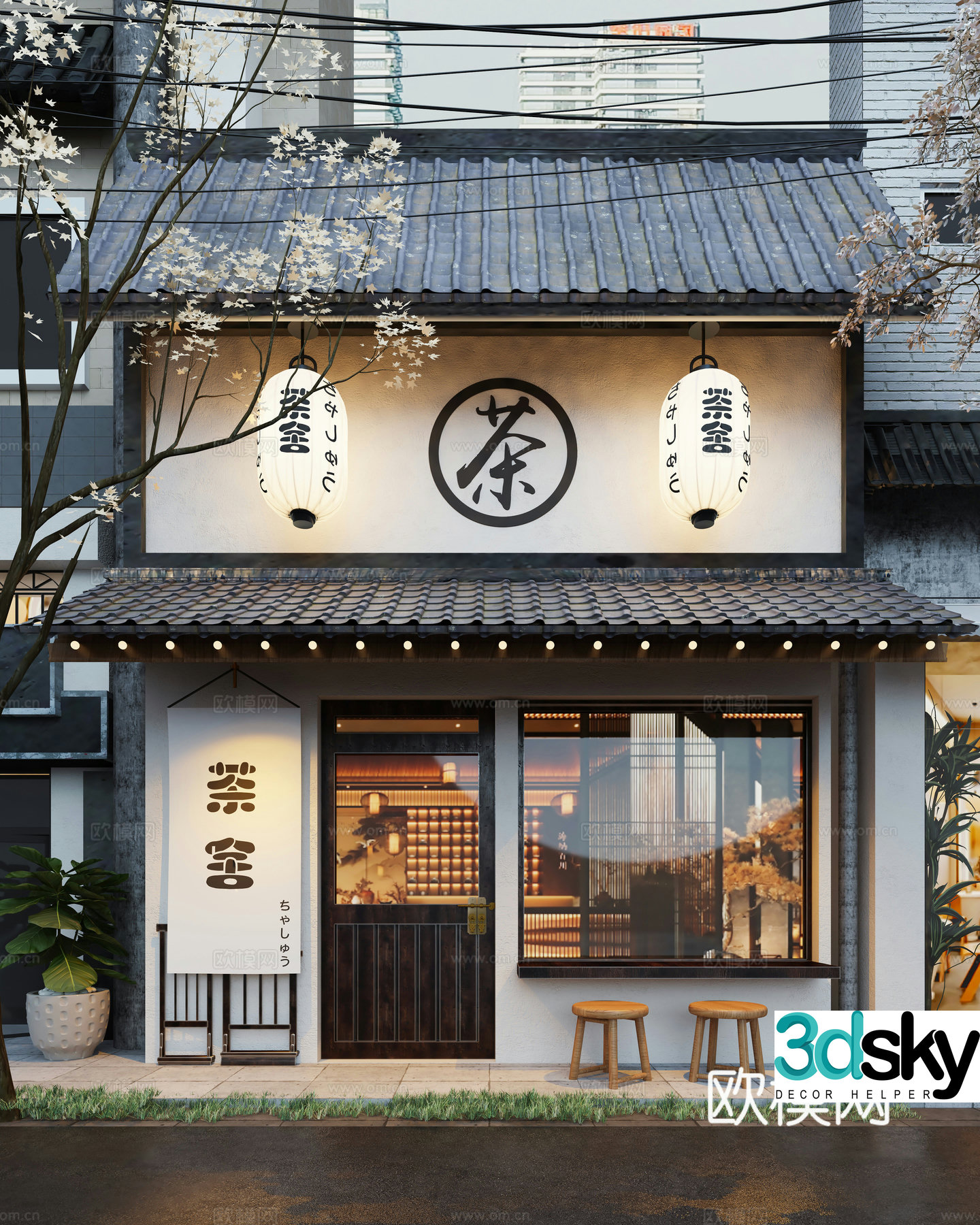 Japanese restaurant and teahouse door front desk restaurant and restaurant store door front desk coffee and teahouse milk tea shop Japanese style 3D model