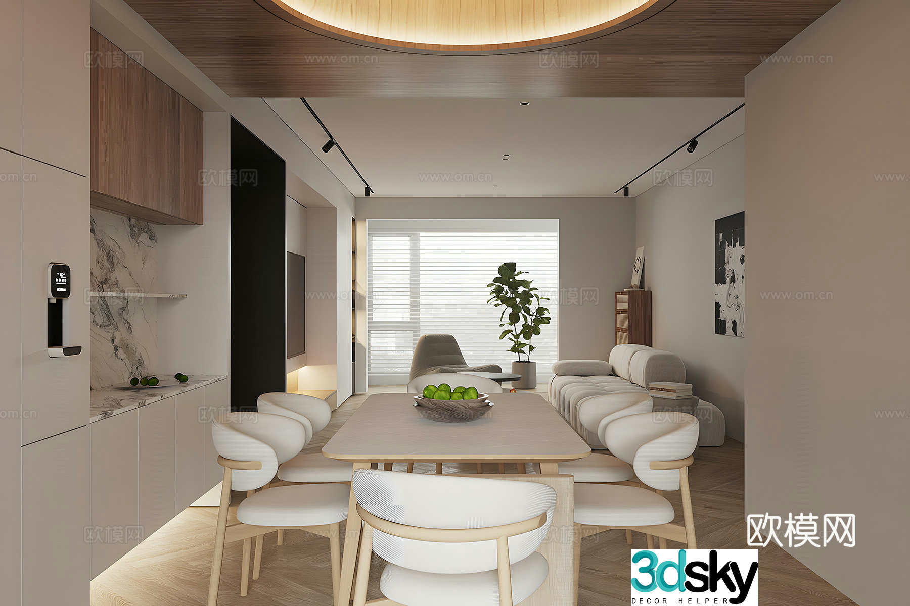 Log-style home living and dining room Cream-style home living and dining room without lights Home dining table and chairs 3D model