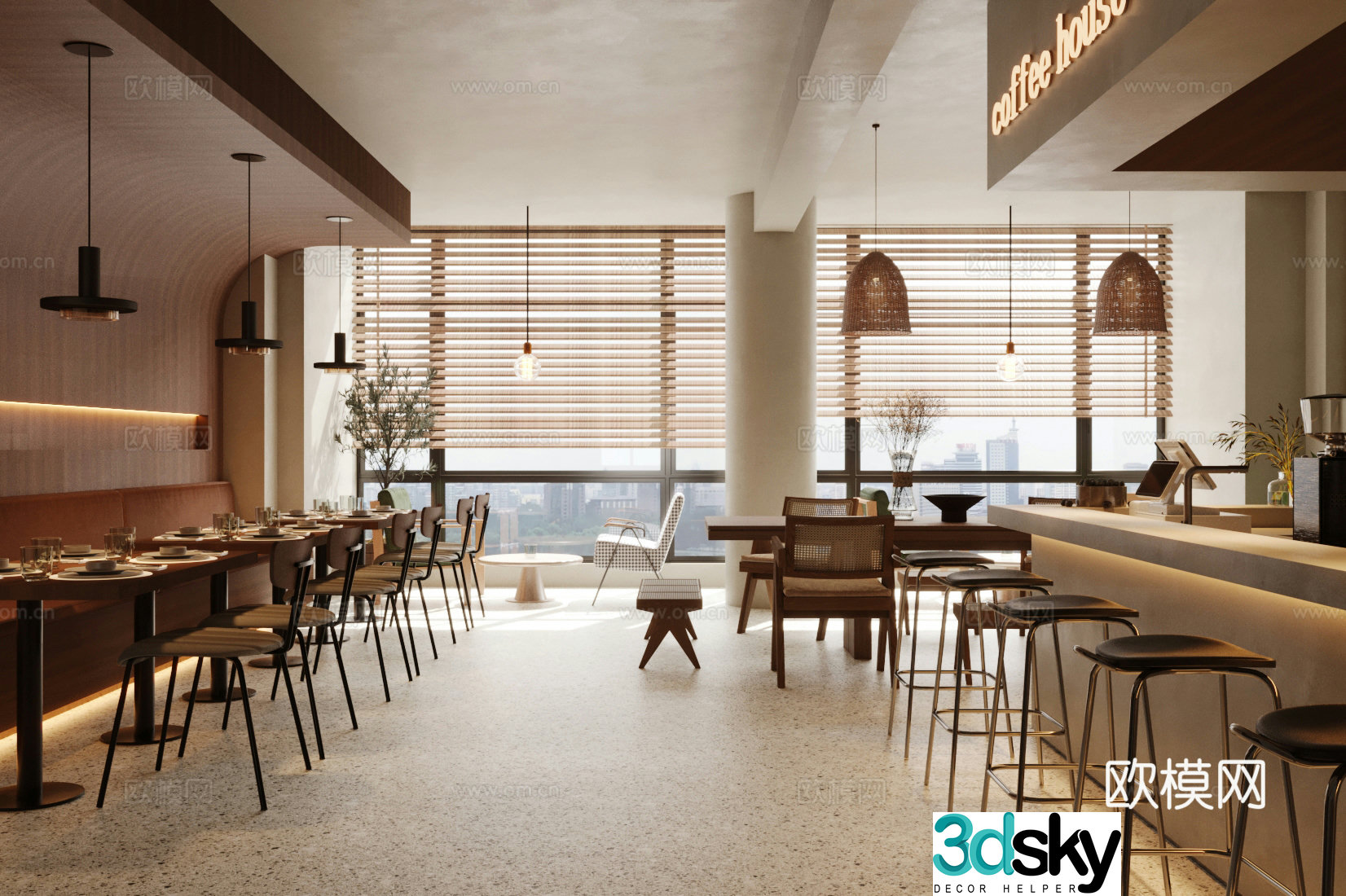 Industrial style cafe milk tea shop western restaurant tea room coffee table and chair water bar bar stool 3D model