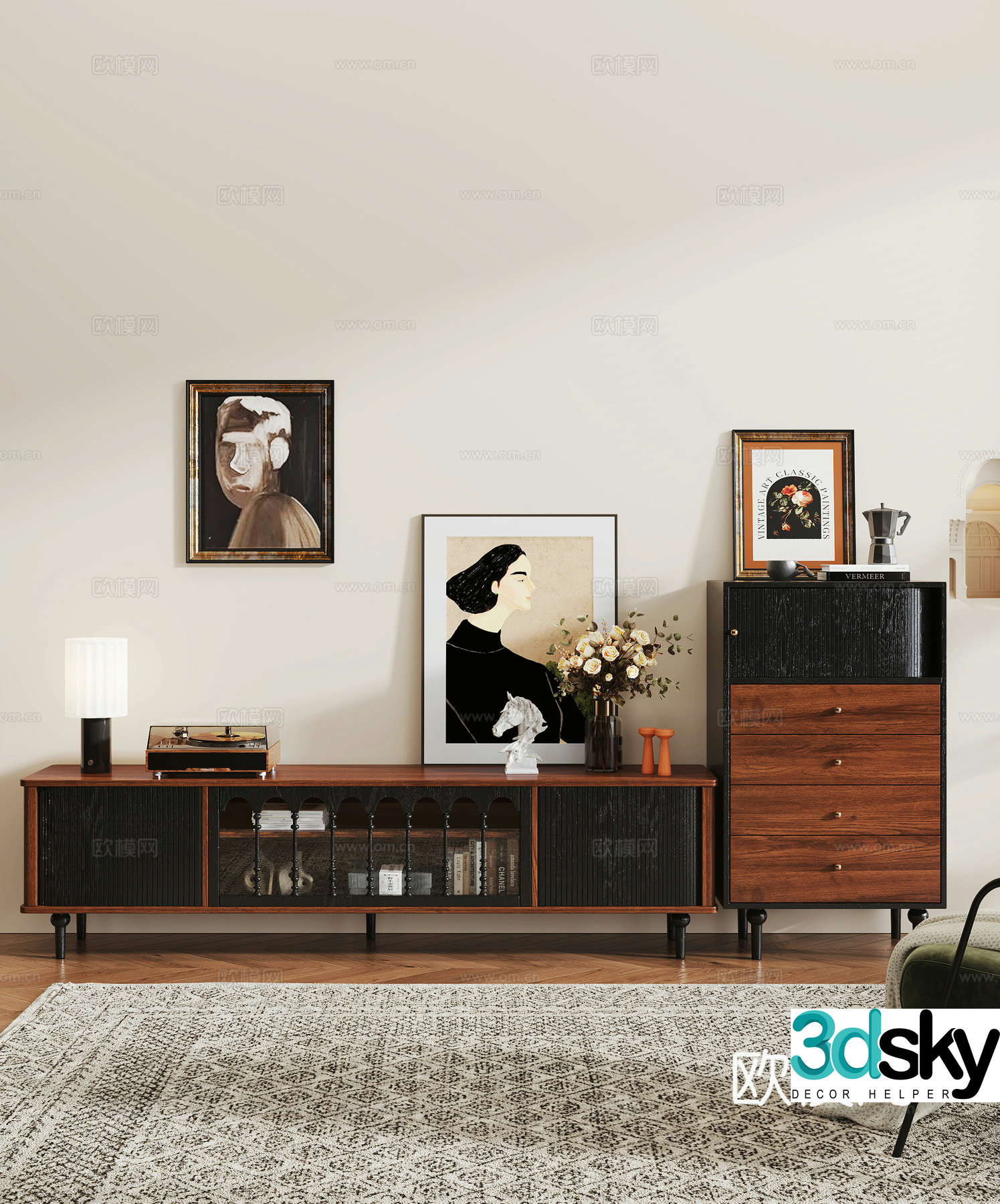 French medieval TV cabinet TV cabinet combination floor cabinet TV cabinet solid wood TV cabinet side cabinet entrance 3D model