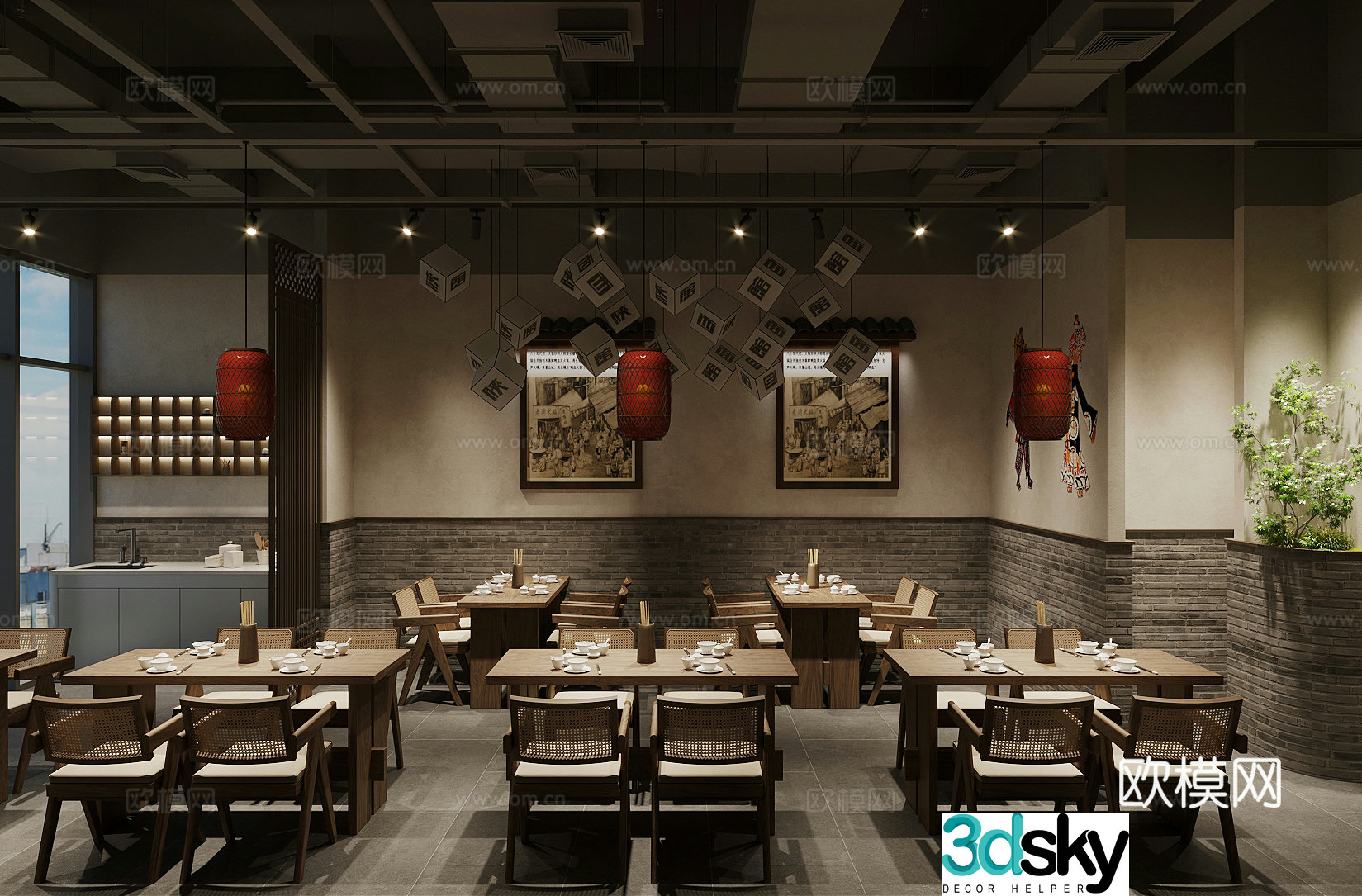 Chinese restaurant fast restaurant noodle restaurant 3d model