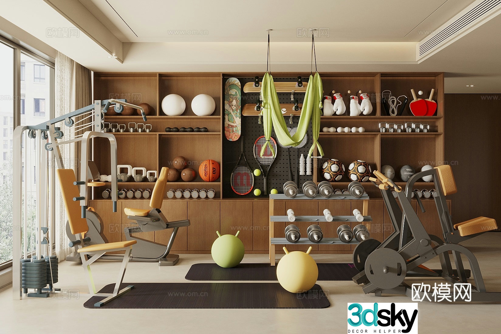 Modern other entertainment space Modern gym Equipment room Fitness equipment combination Treadmill 3D model