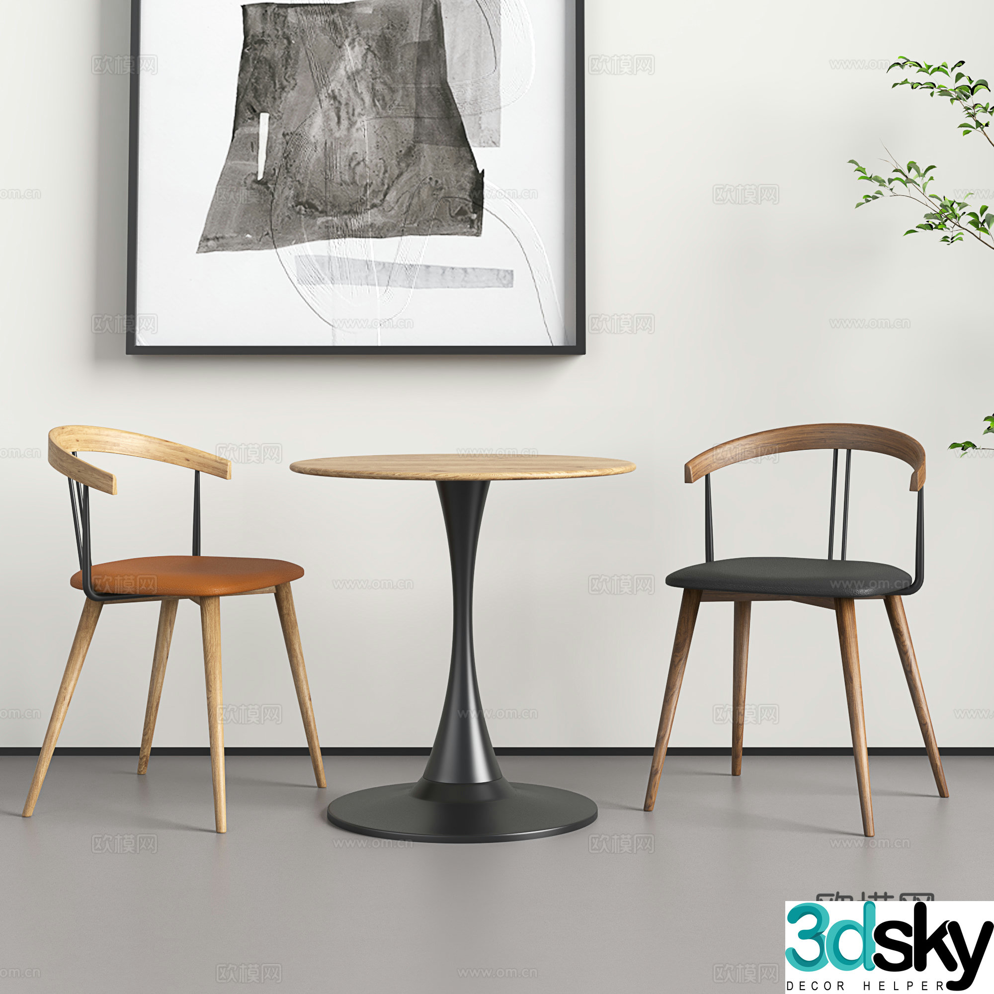Nordic dining chairs retro dining chairs solid wood backrest chairs desks and chairs leisure tables and chairs negotiation tables and chairs 3D model