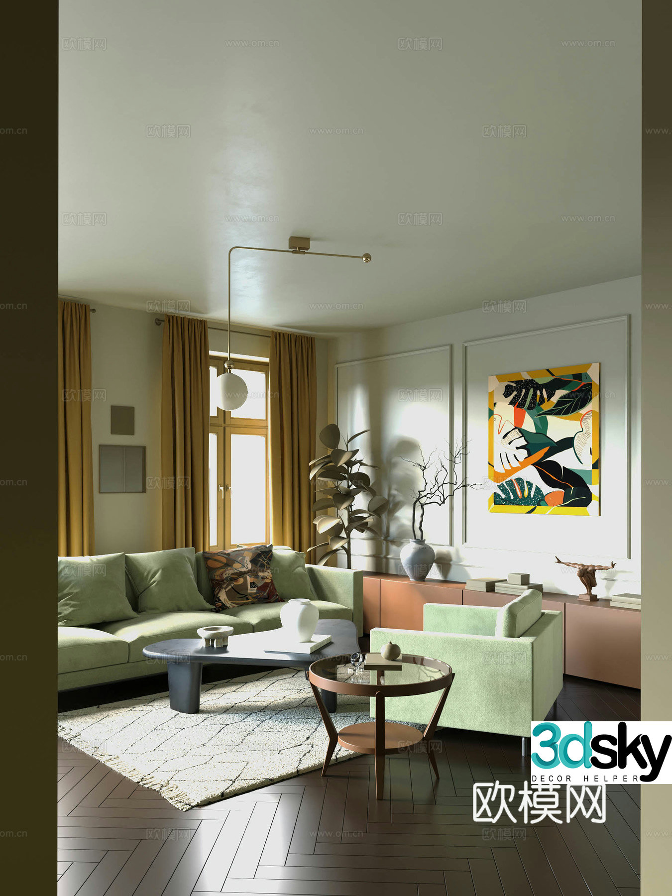 Medium style living room retro style living room French style living room fabric sofa sofa coffee table 3D model