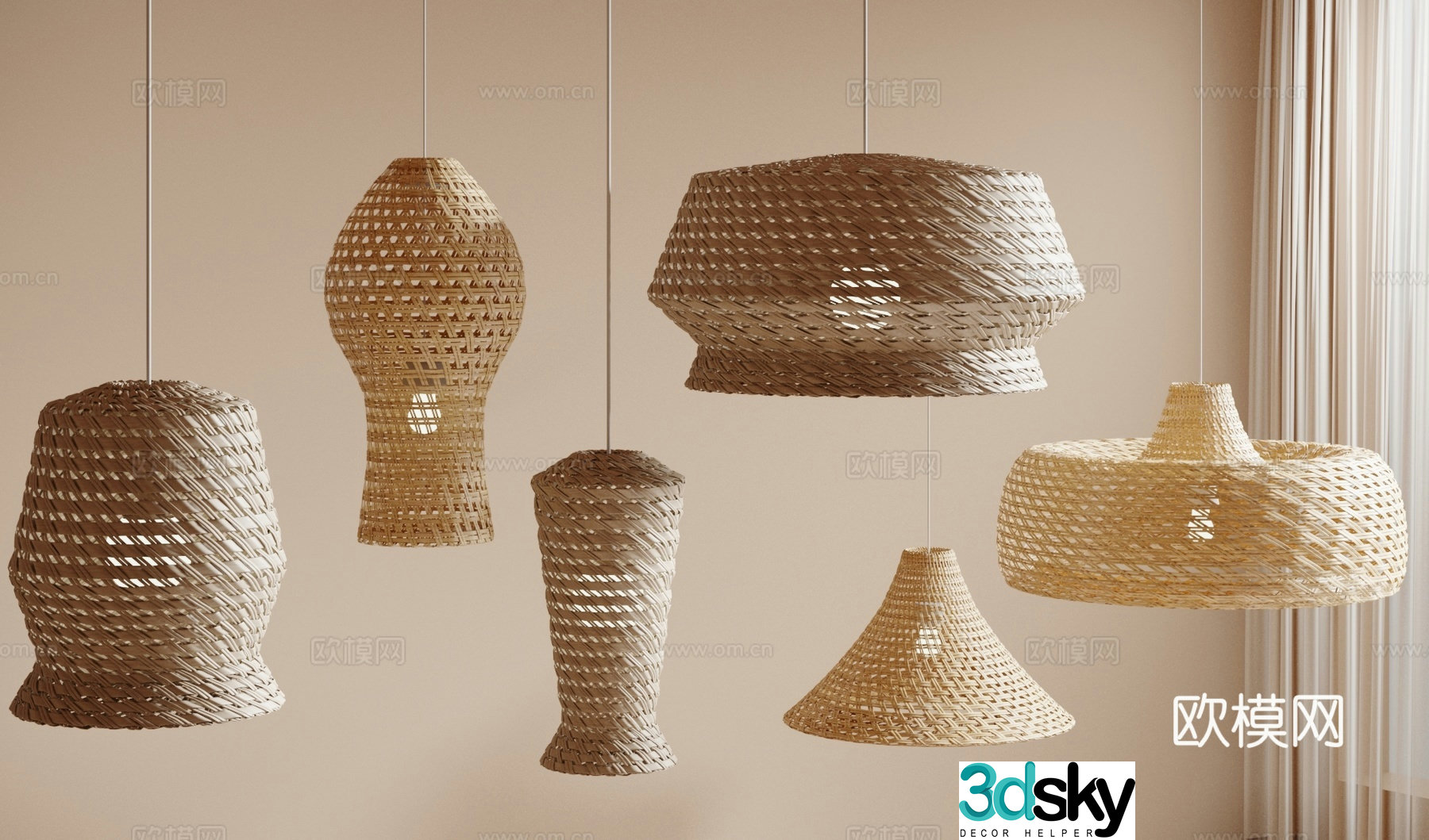 New Chinese chandelier bamboo lantern 3D model