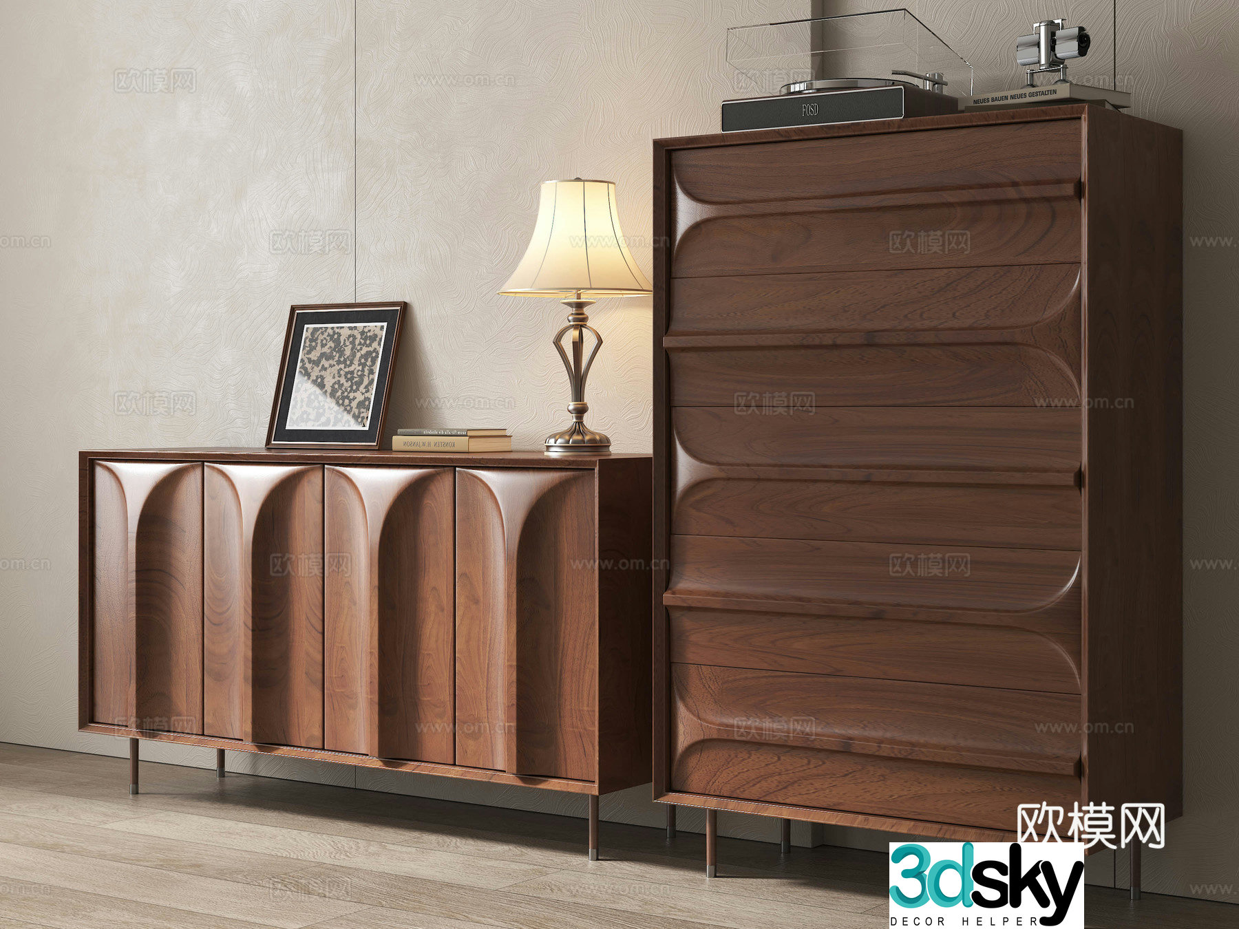 American style entrance cabinet side cabinet medieval dining side cabinet high and low cabinet chest of cabinets low cabinet 3D model