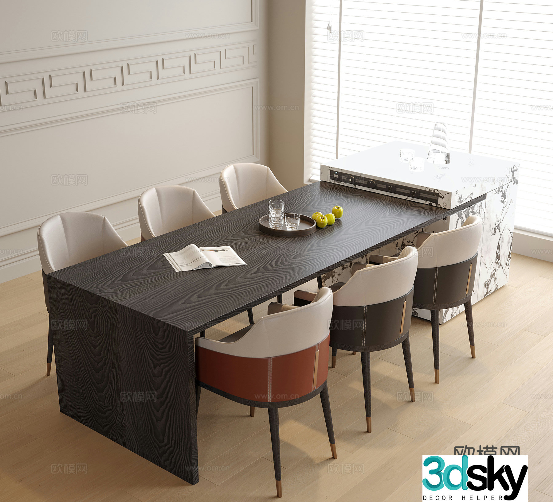 Modern dining table and chair dining chair single chair island dining table 3d model