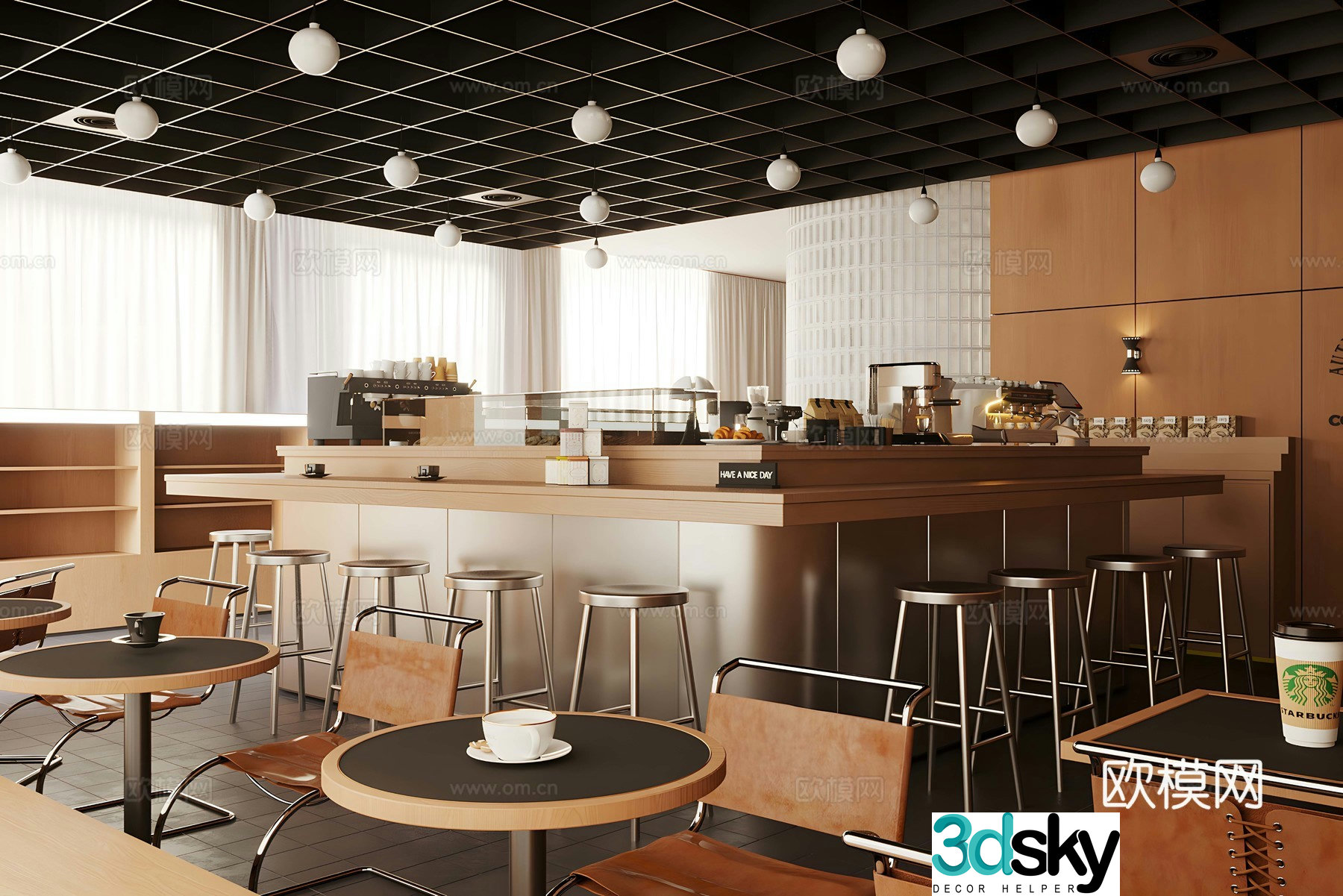 Industrial style coffee shop milk tea shop 3d model