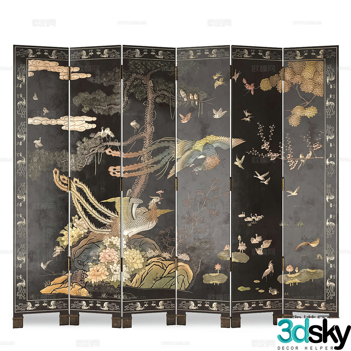 Chinese style decorative screen 3d model