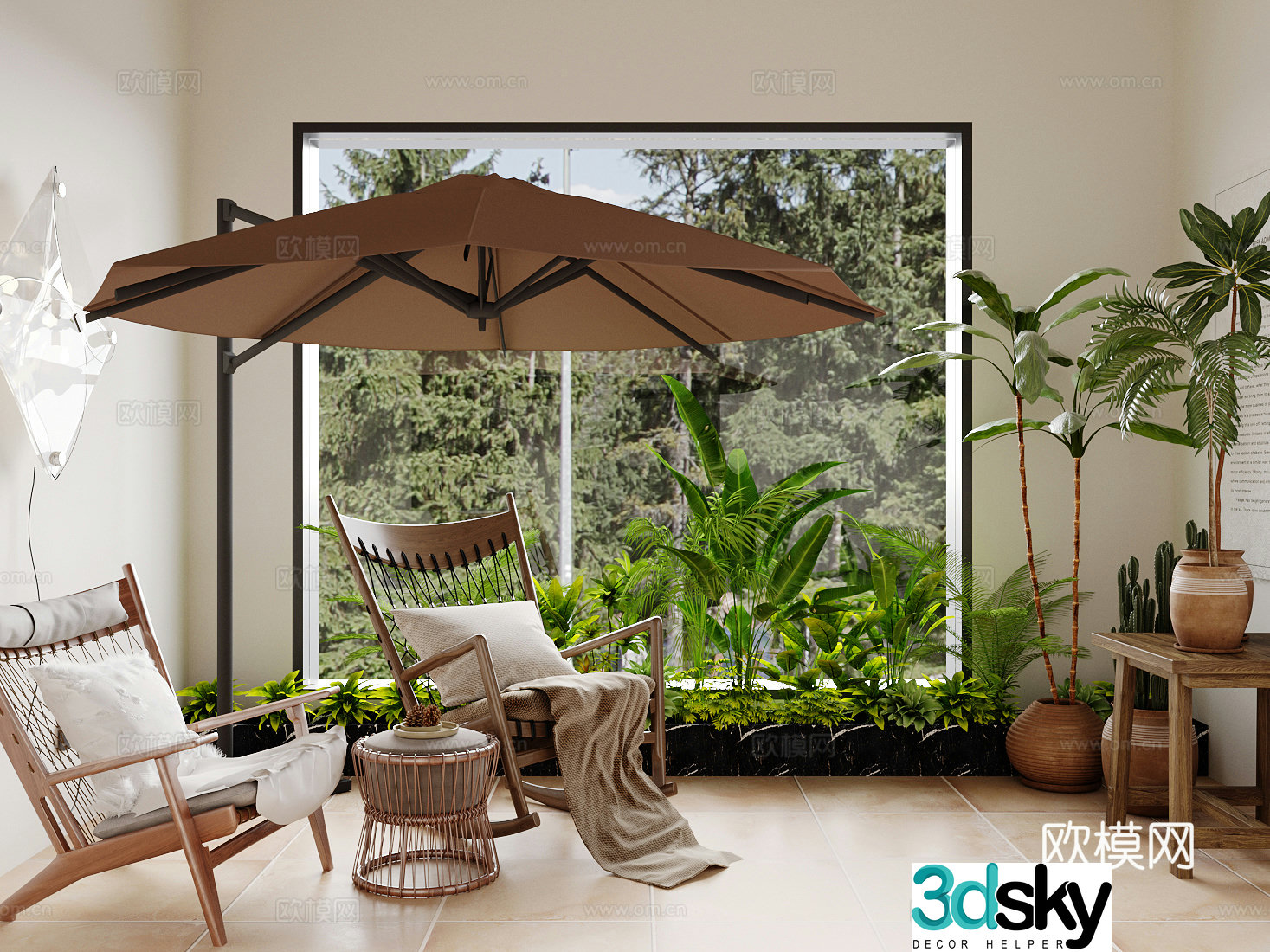 Modern rocking chair outdoor chair recliner parasol 3d model