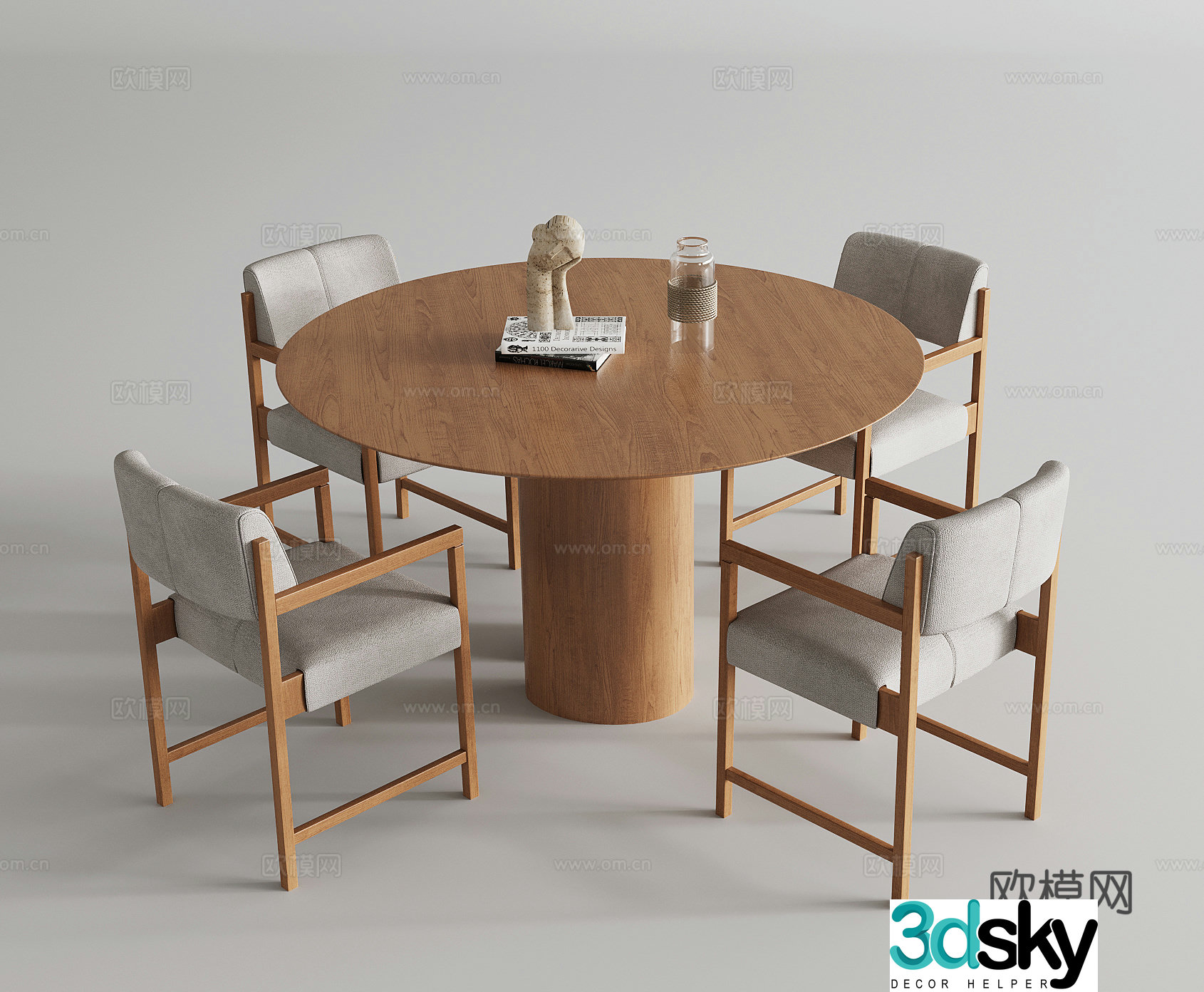 New Chinese dining table and chairs round table solid wood chair combination dining table and chairs solid wood original dining table 3D model