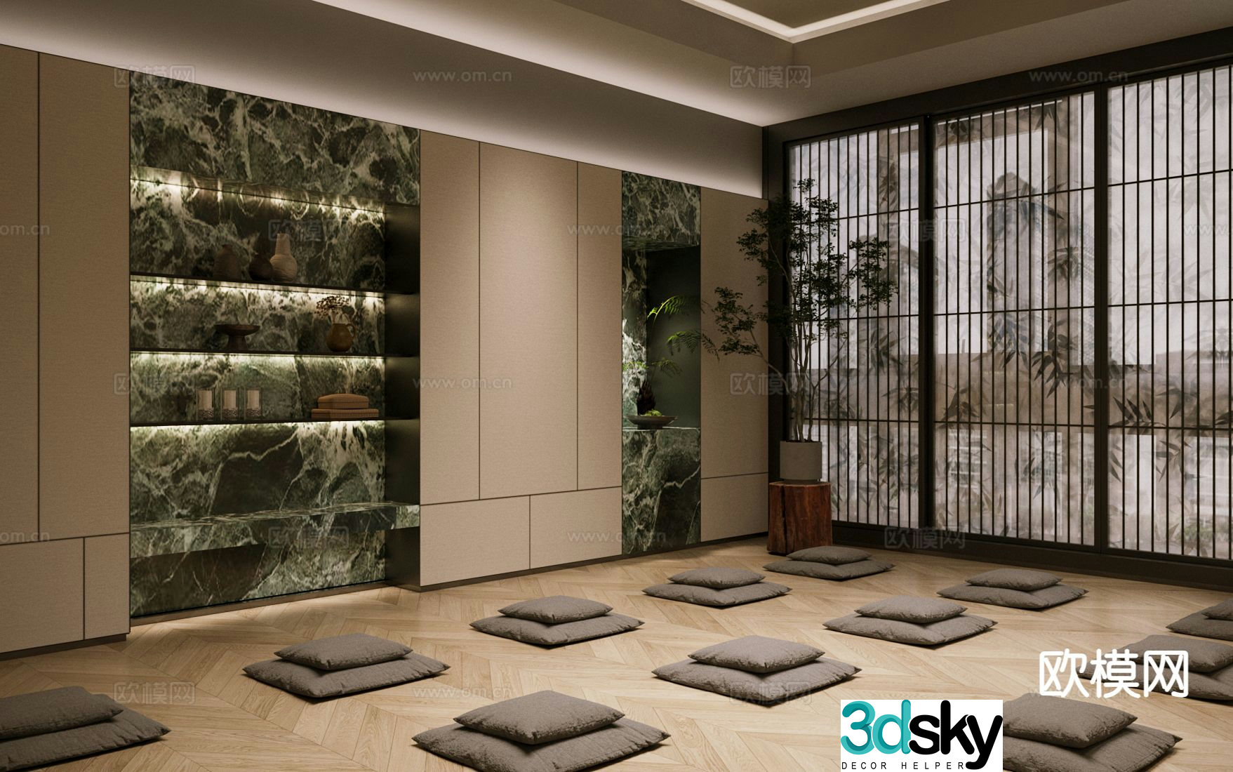 Modern Zen Lounge Meditation Room Yoga Room 3D Model