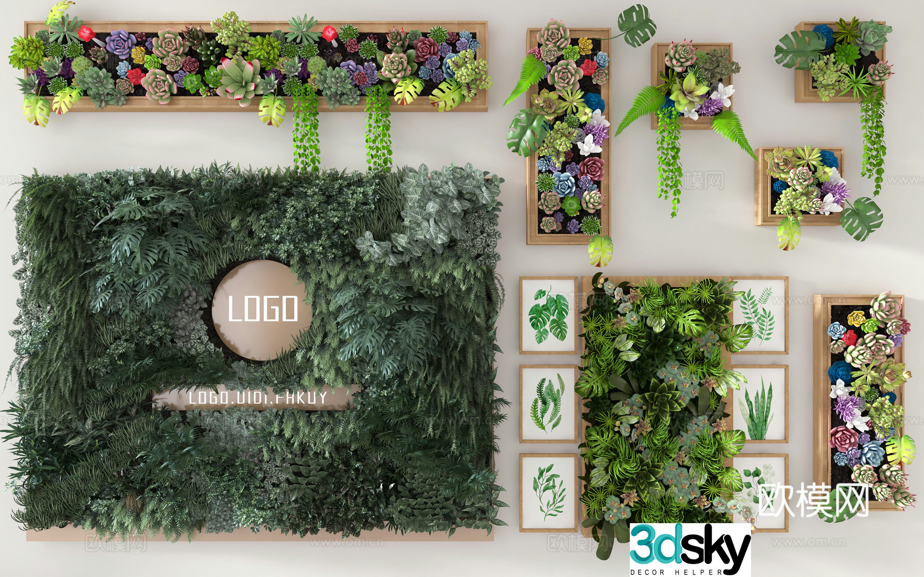 Green plant wall plant decoration wall moss decoration wall succulent plant wall green plant image wall background wall 3d model