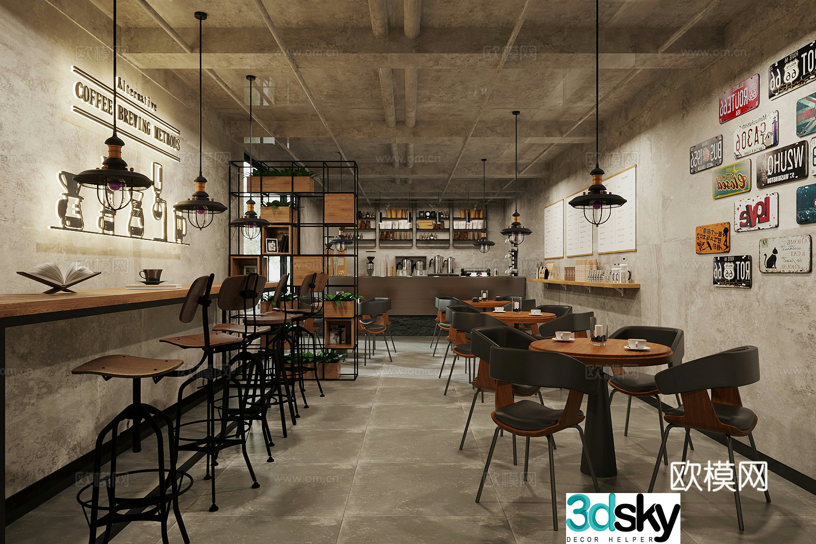 Industrial style cafe 3d model
