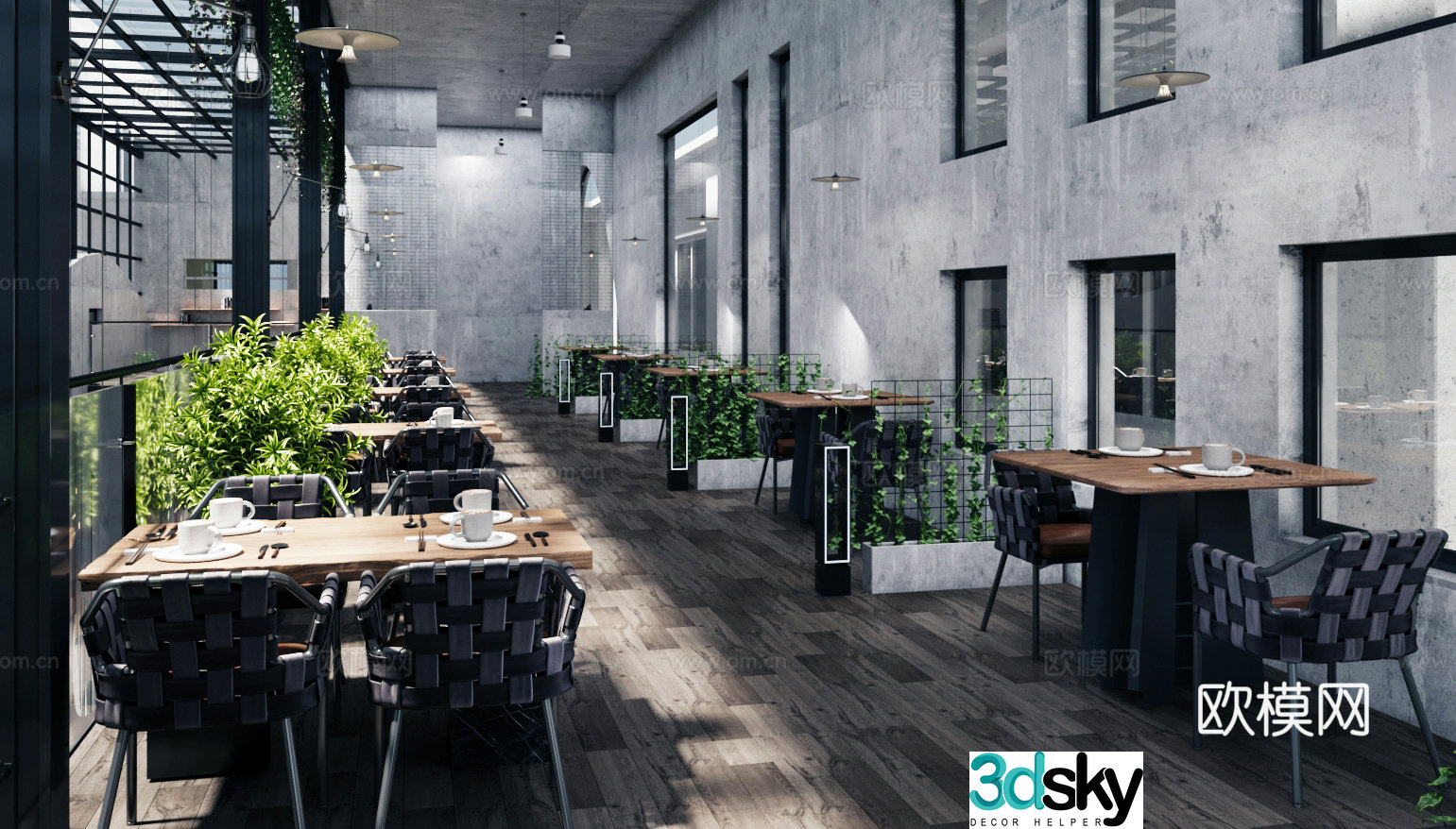 Industrial style restaurant Cafe Western restaurant Milk tea shop Southeast Asian restaurant Restaurant table and chair 3D model