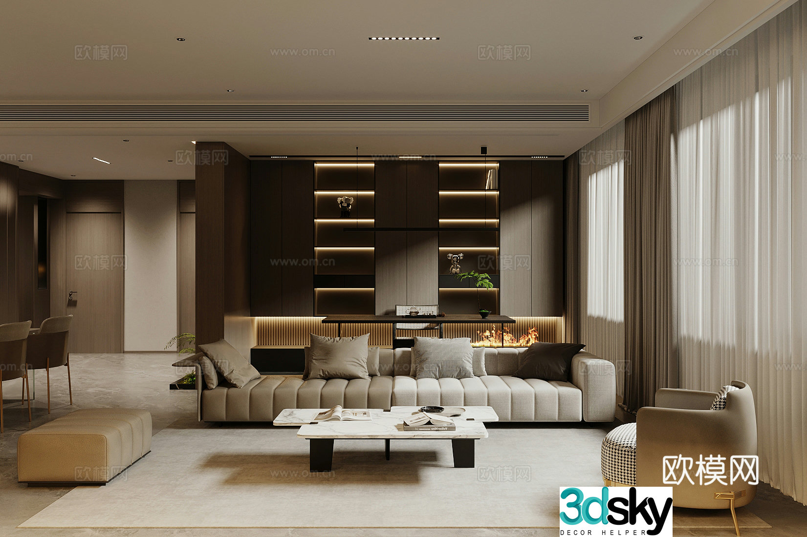 Modern living room light luxury living room Italian living room sofa coffee table combination leather multi-person sofa 3D model