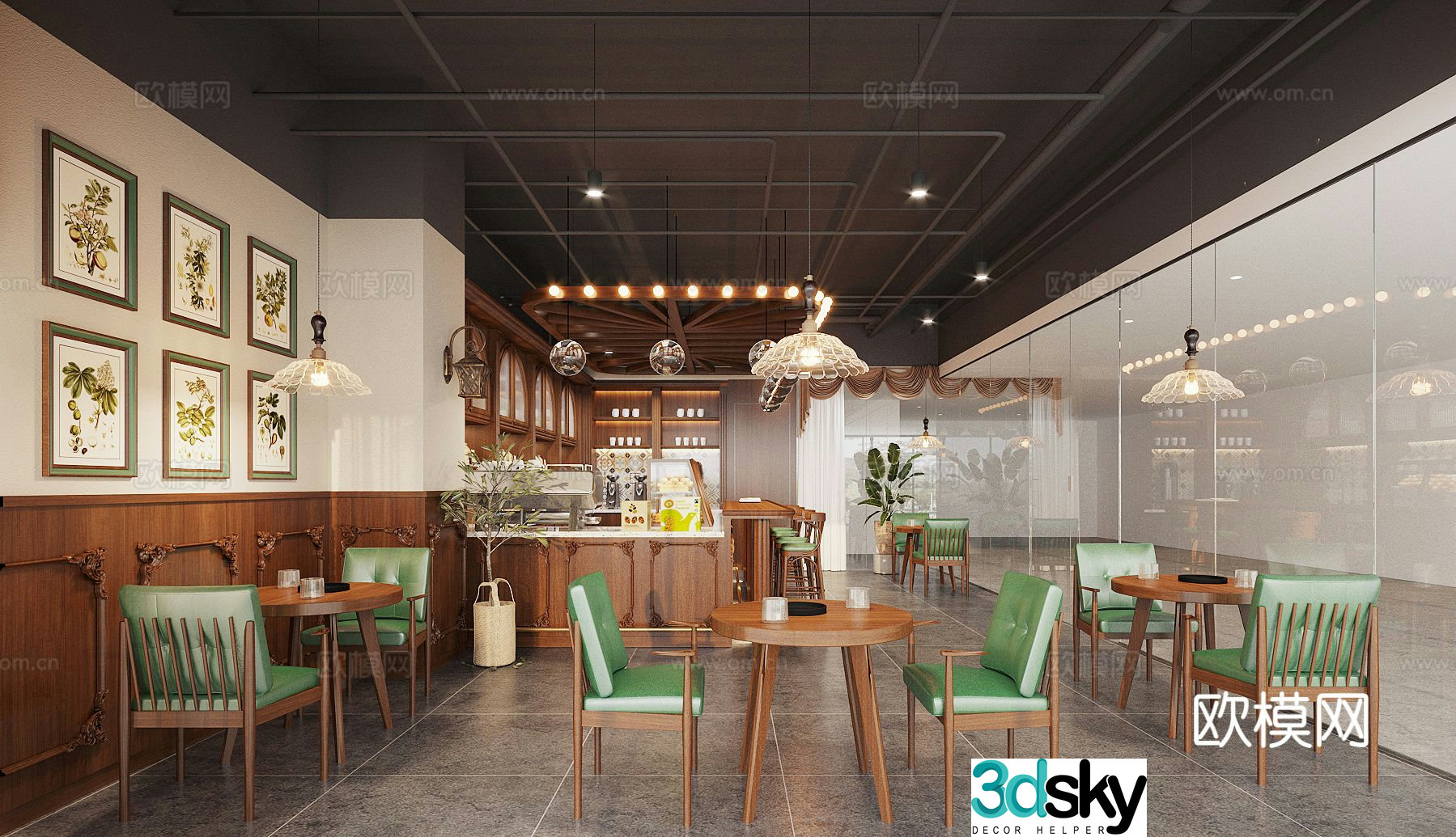 American coffee shop 3d model