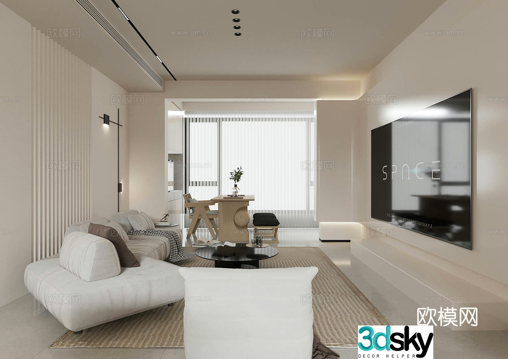 Modern minimalist living room sofa and coffee table combination light luxury home living room and dining room fabric sofa restaurant 3D model