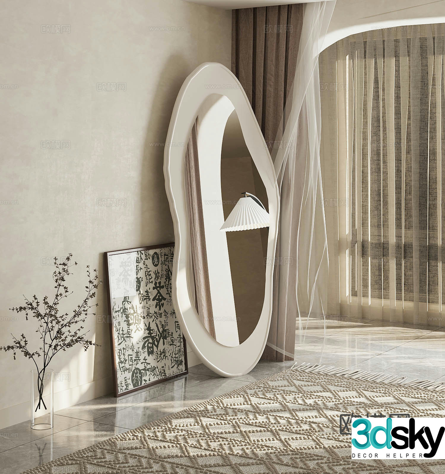 Floor-standing mirror Bedroom mirror Special-shaped mirror Living room mirror Curve mirror Decorative mirror 3D model