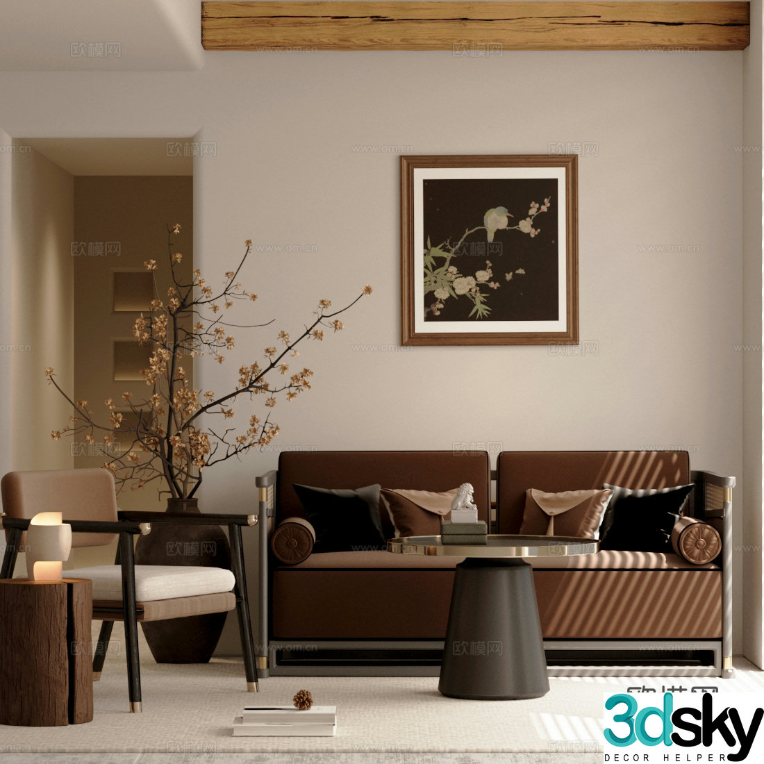 New Chinese sofa sofa coffee table combination leisure chair 3D model