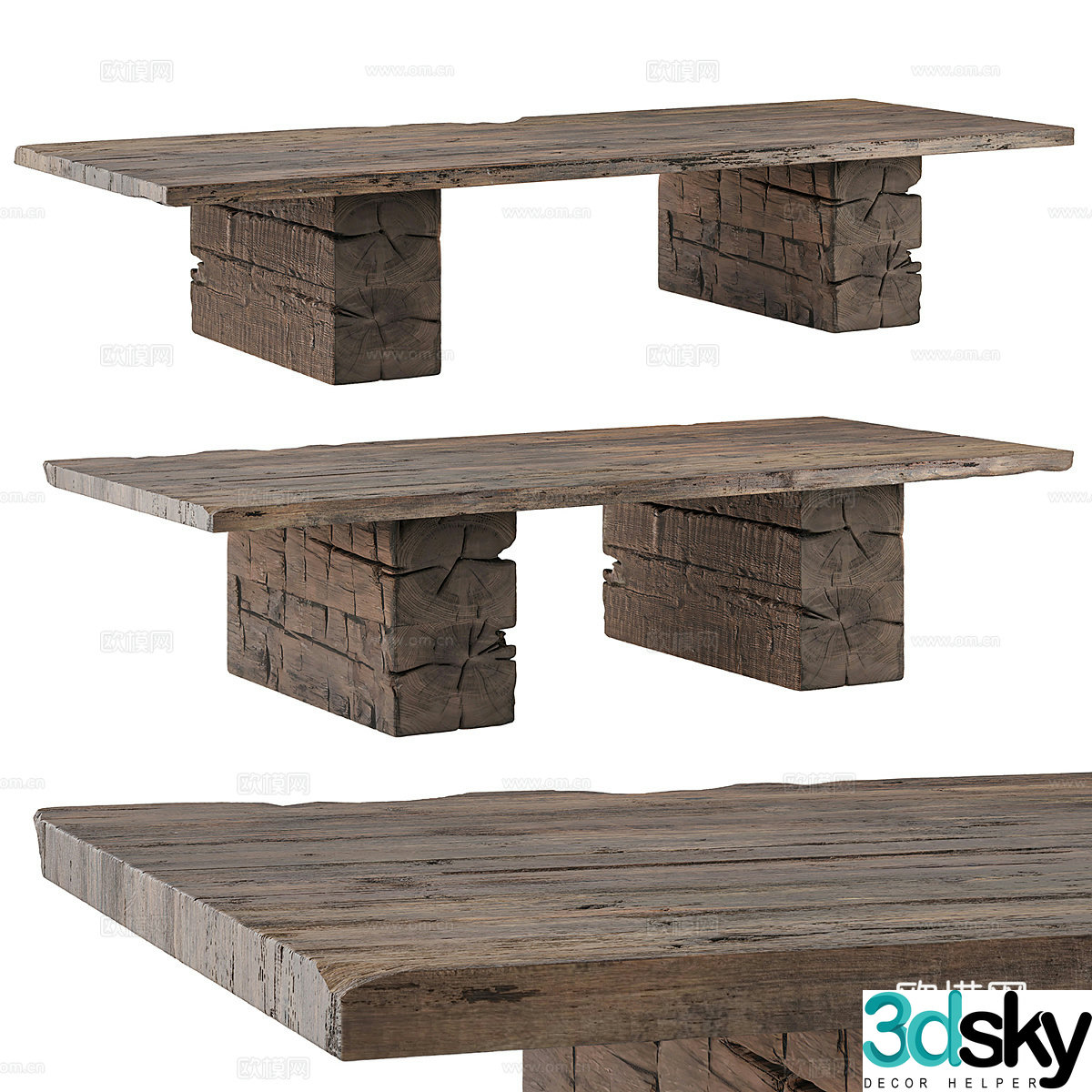 New Chinese style Wasabi old wooden coffee table 3D model