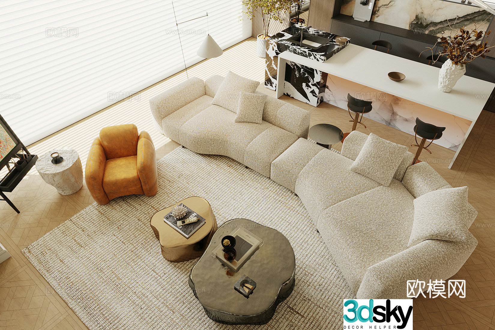 Modern combination sofa curved sofa 3d model
