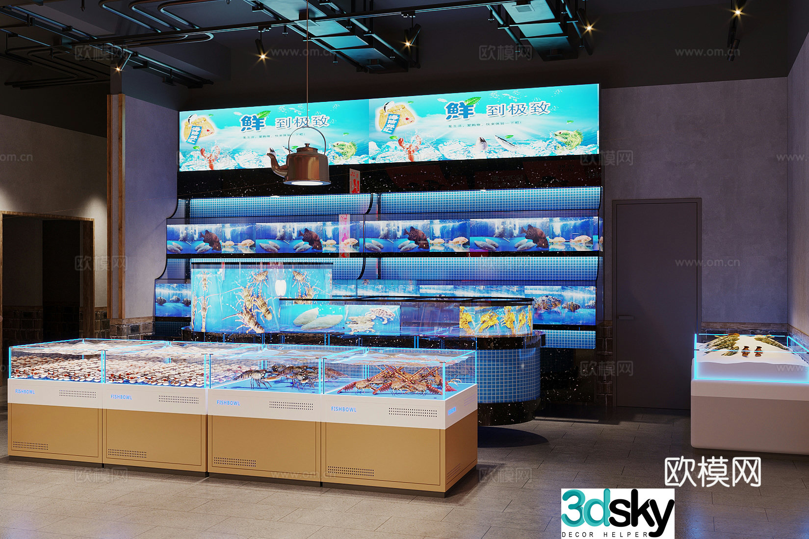 Modern supermarket chili supermarket seafood area 3D model