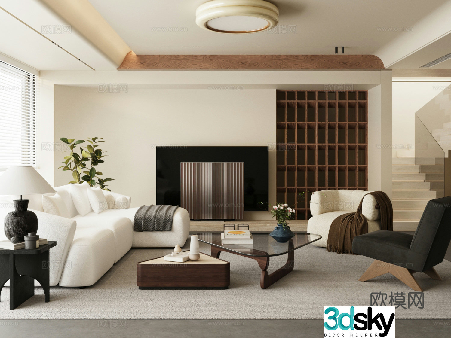 Middle style living room Duplex living room 3d model