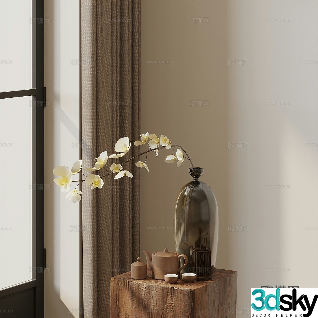 Orchid flower art vase 3d model
