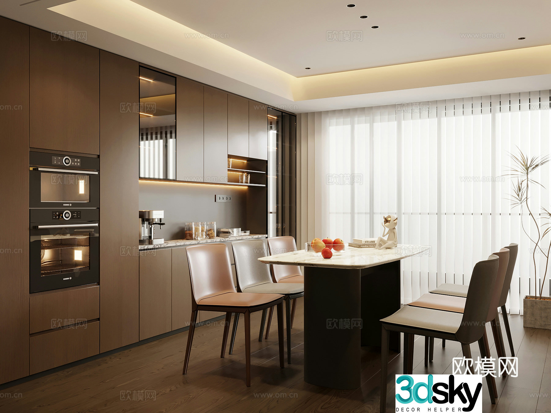 Restaurant Italian minimalist restaurant Dining table and chairs Wine cabinet 3d model