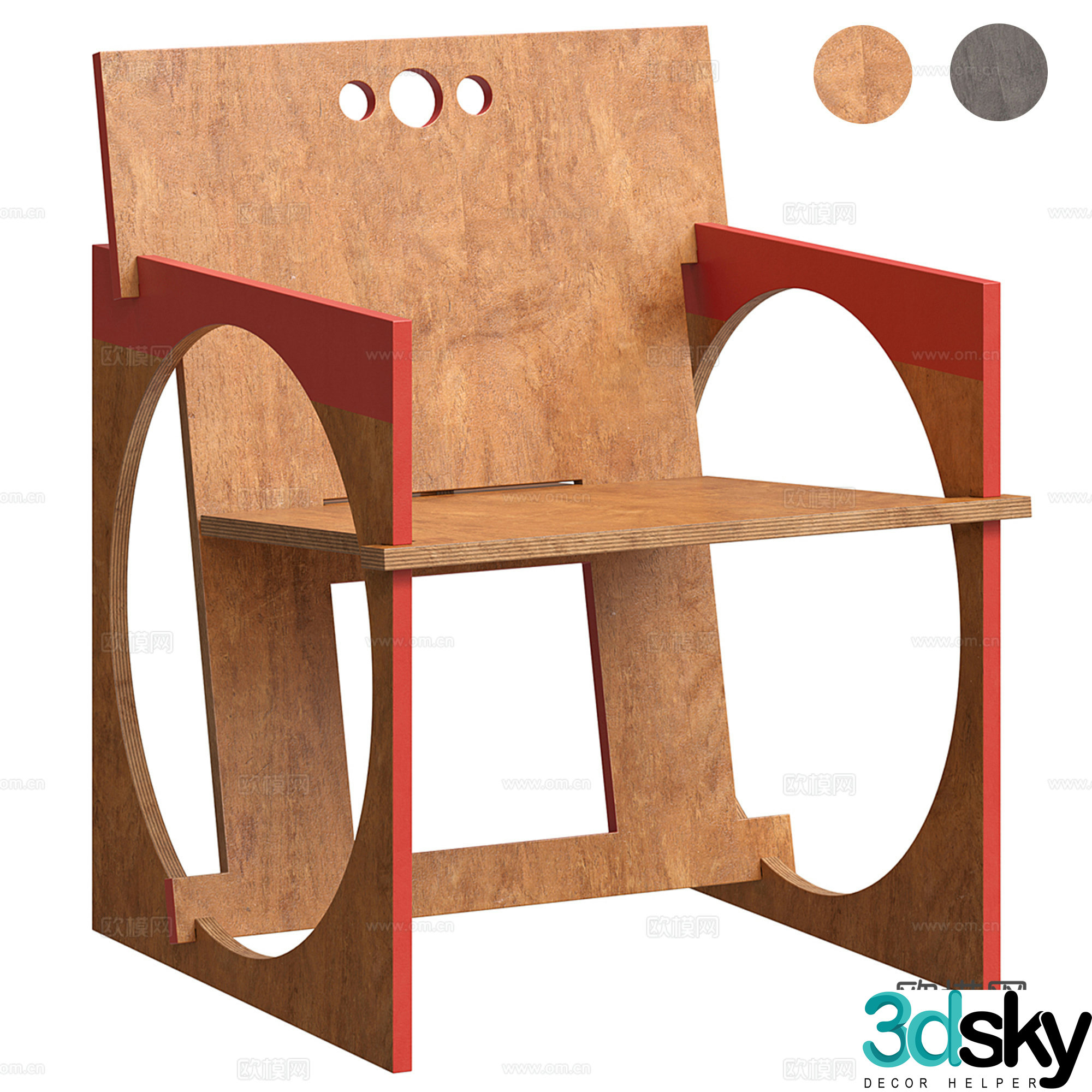 Medium style dining chair single chair leisure chair armchair 3d model