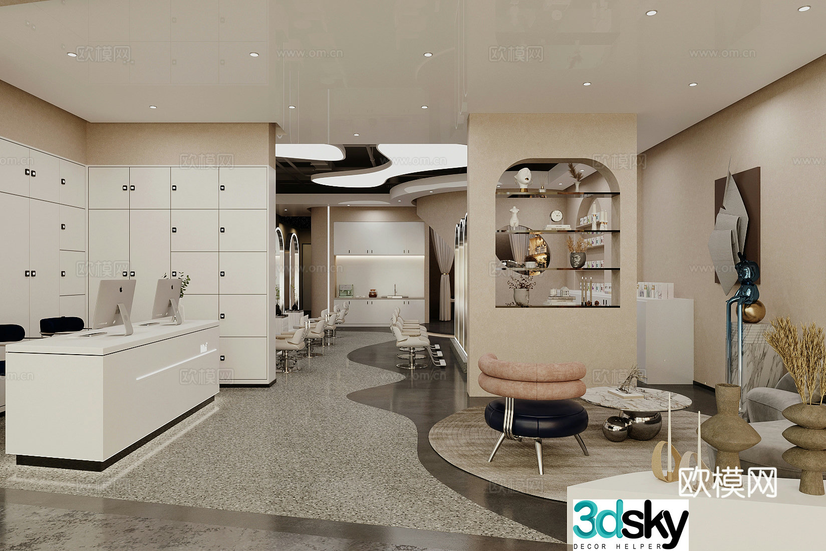Modern barber shop Hairdressing shop 3d model