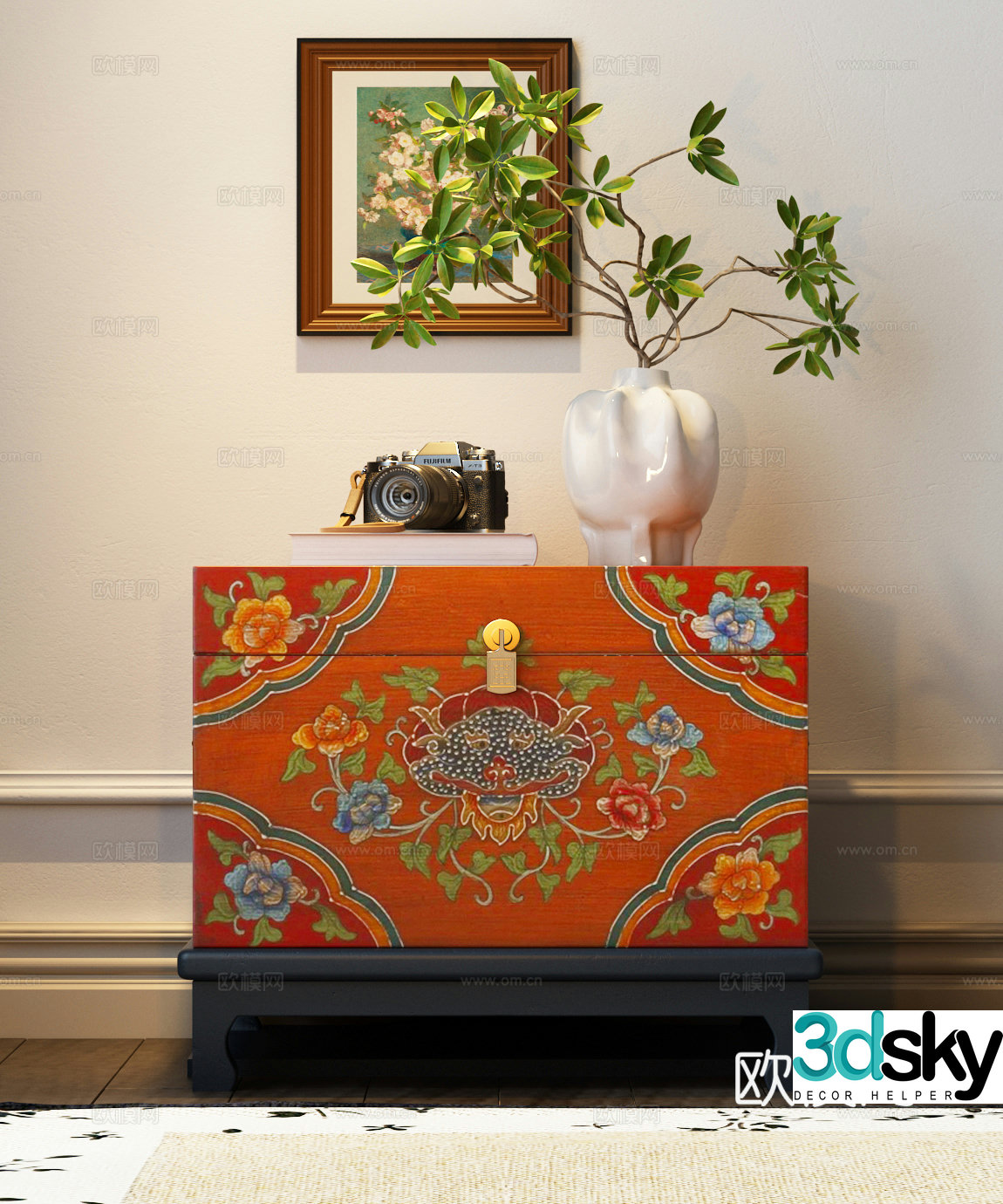 Bedside table Chinese style bedside table New Chinese style bedside table American side table 3D model
