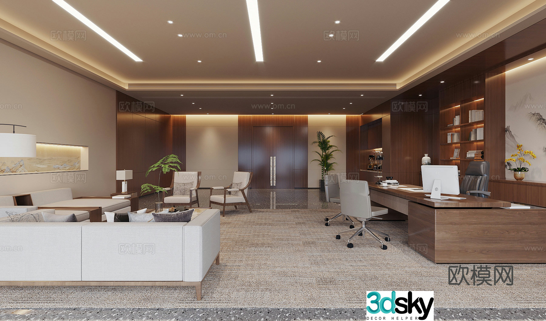 New Chinese style office Chairman’s office 3D model