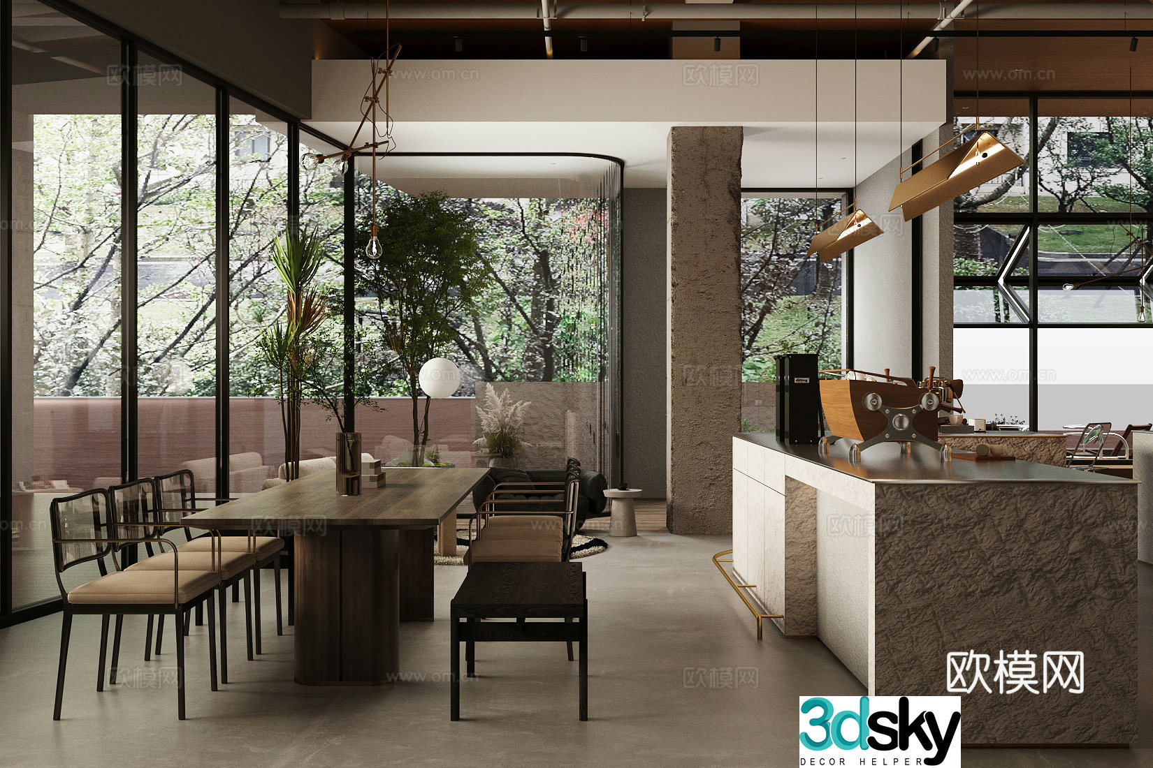 Industrial style cafe 3d model