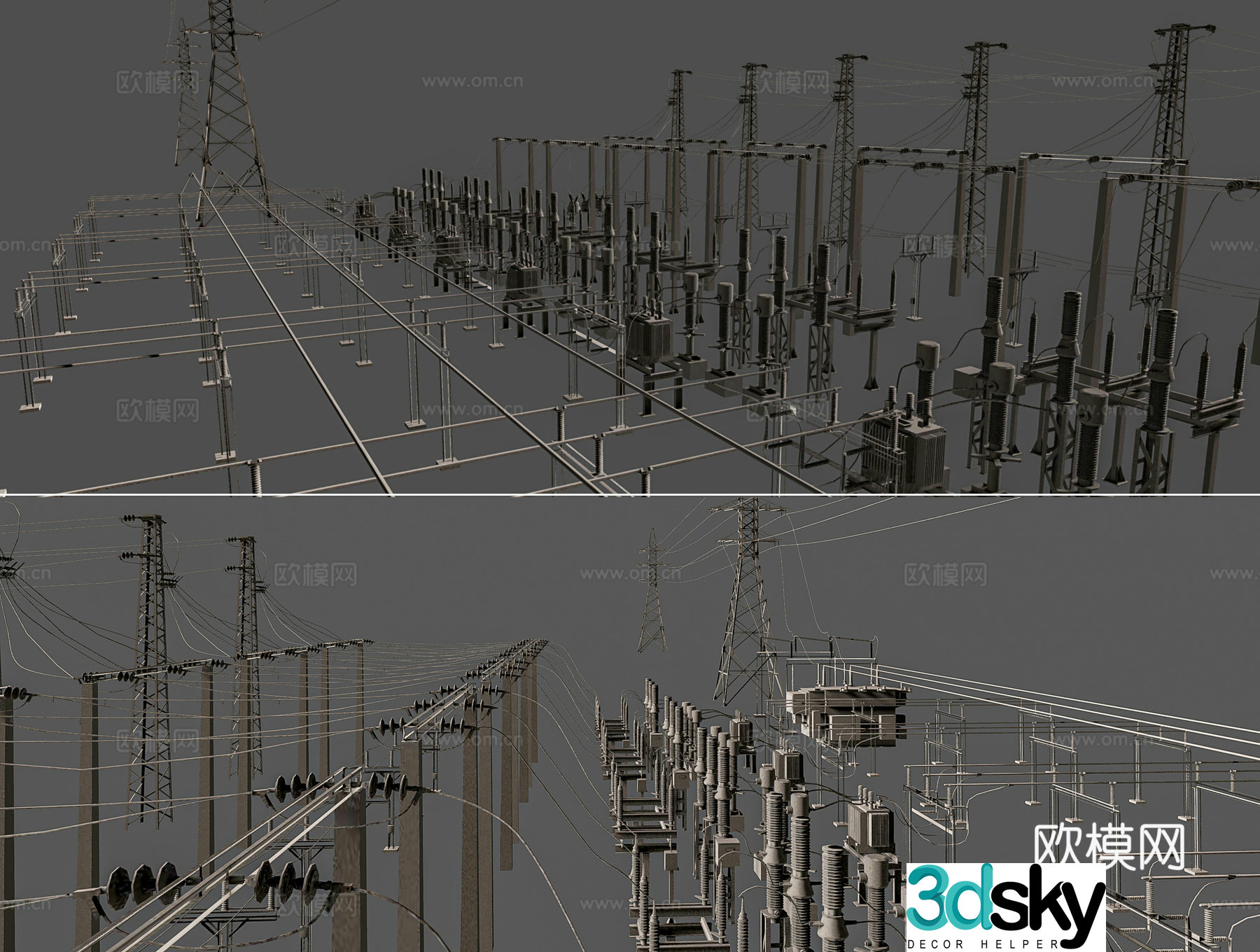 Modern substation transformer high voltage wire outdoor high voltage wire transformer outdoor industrial wire 3D model