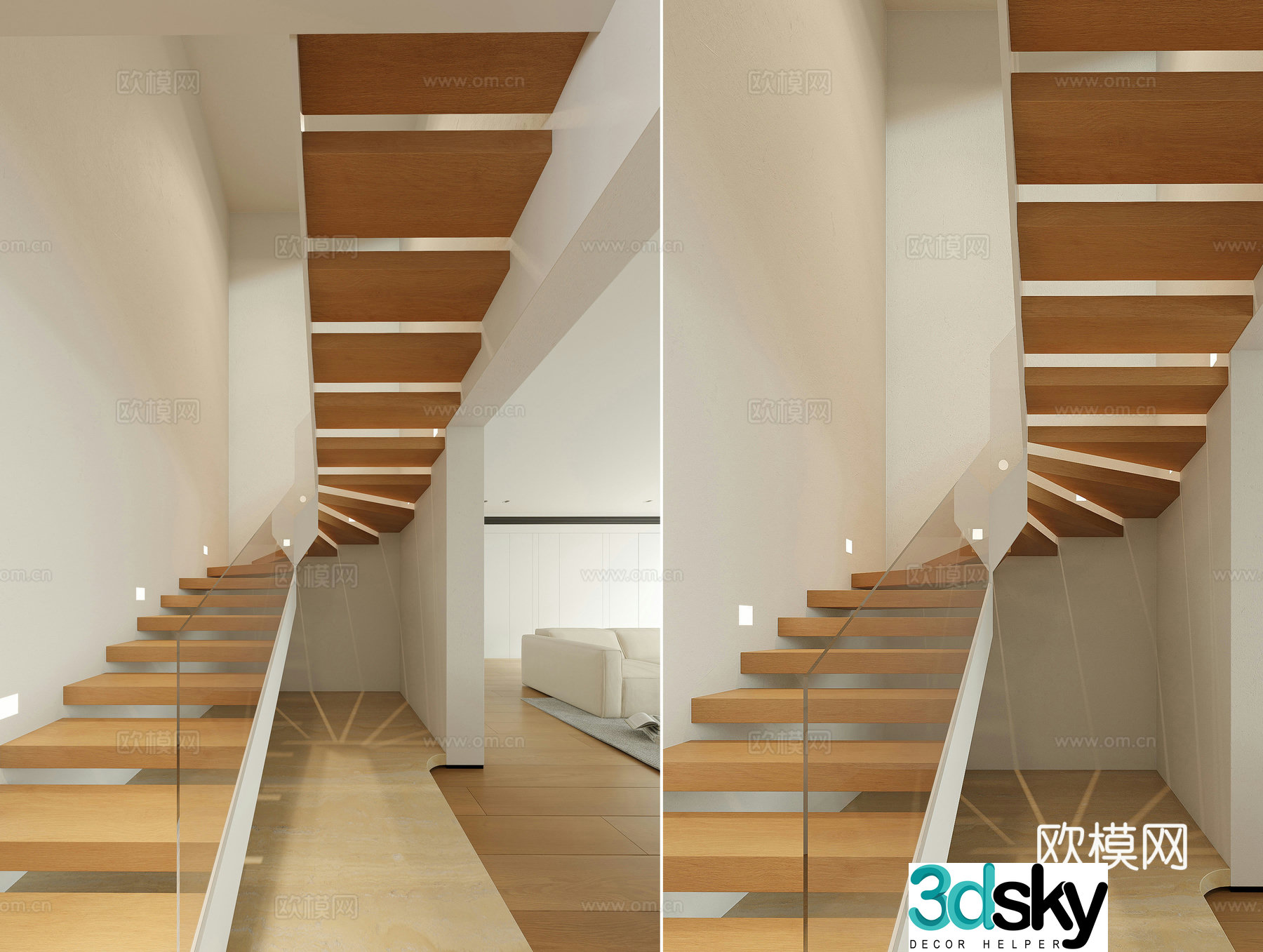 Modern villa stairwell suspended staircase villa hanging staircase staircase home decoration staircase 3d model
