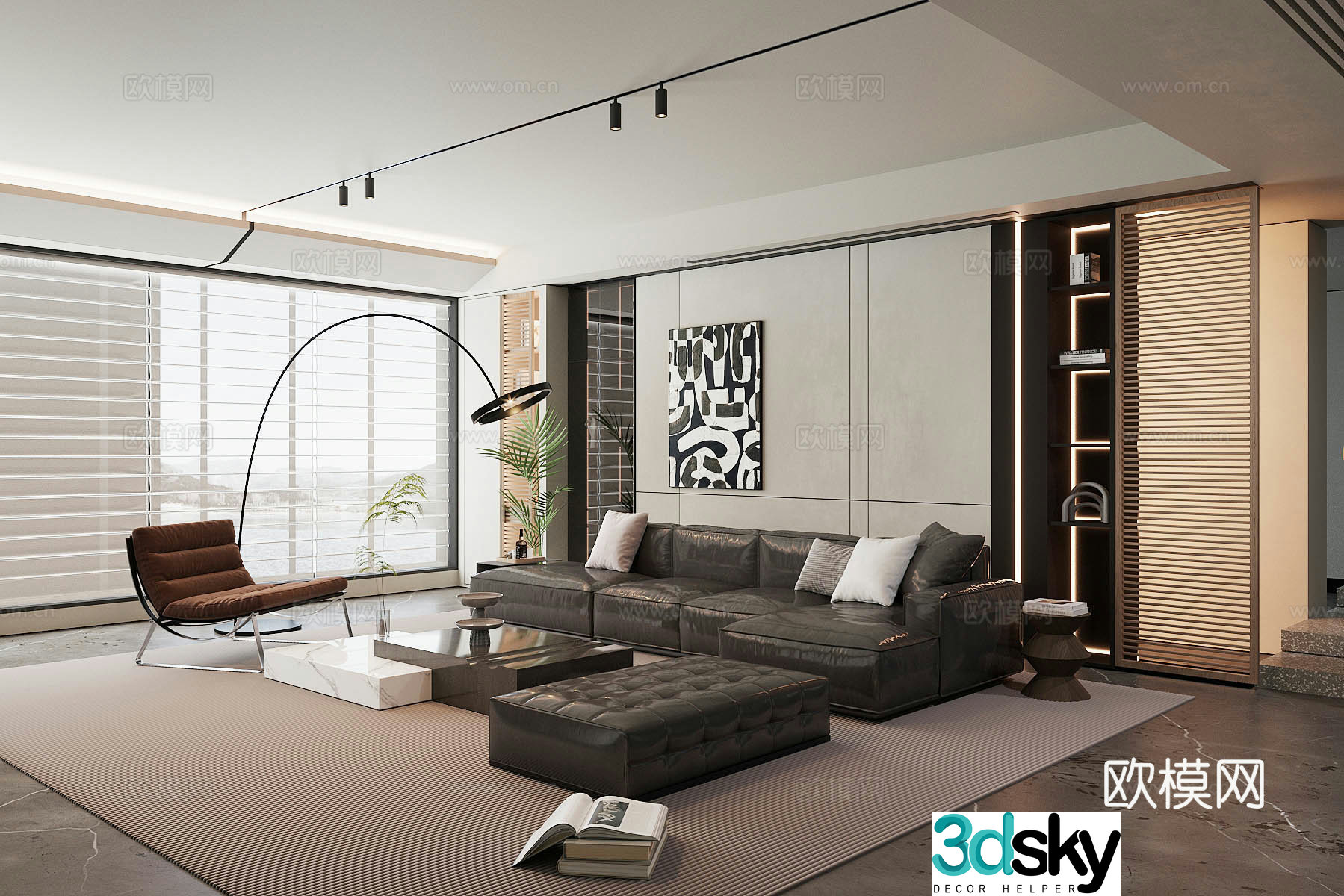Modern home living room sofa coffee table combination module sofa TV wall background wall light luxury 3D model