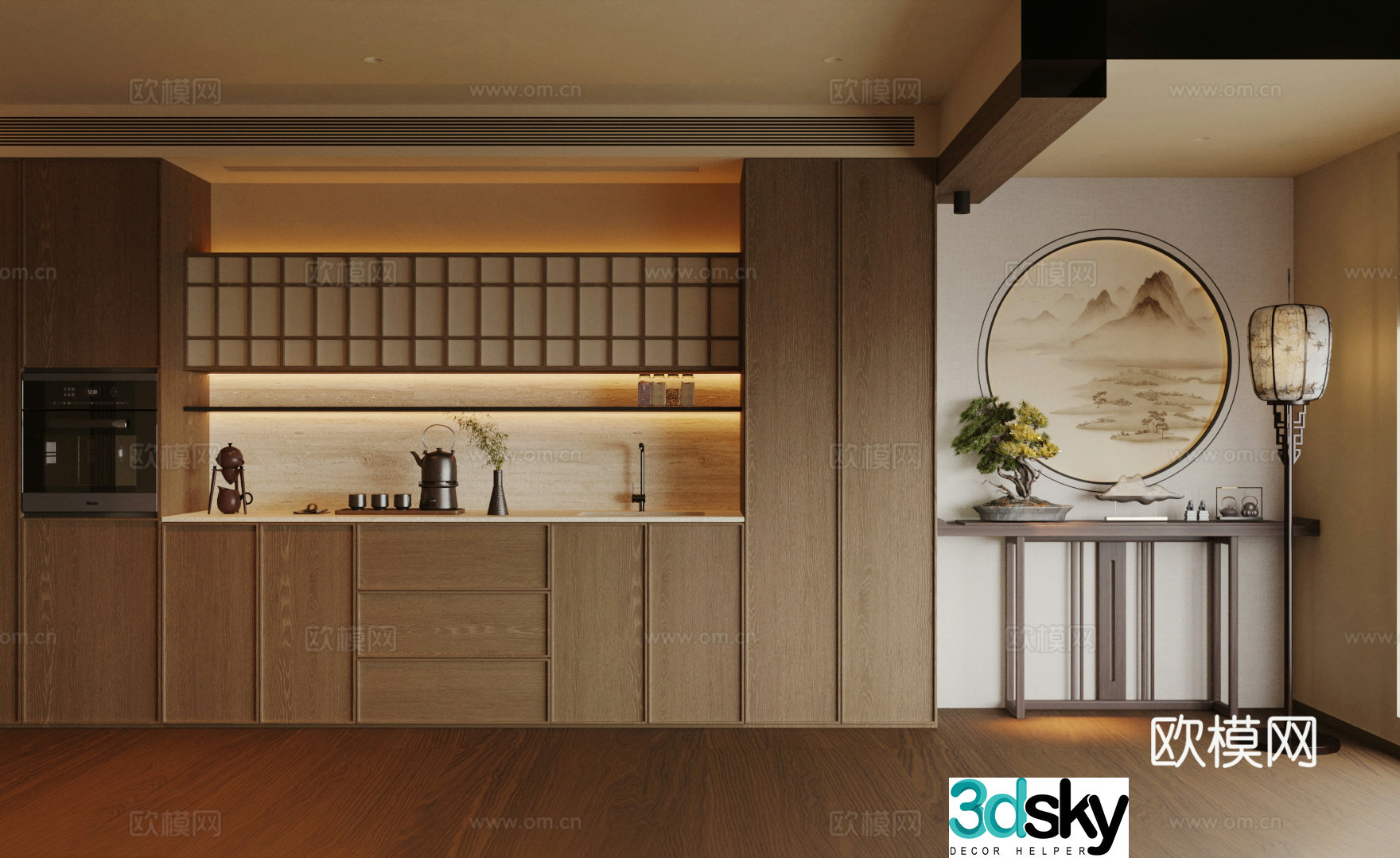 New Chinese-style Zen sideboard meal preparation cabinet finished sideboard tea cabinet sideboard 3D model