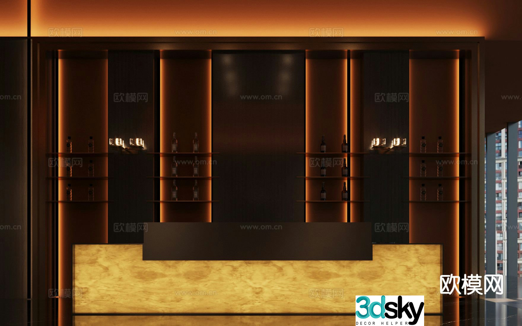 New Chinese hotel front desk Long front desk Luminous front desk Reception desk 3D model