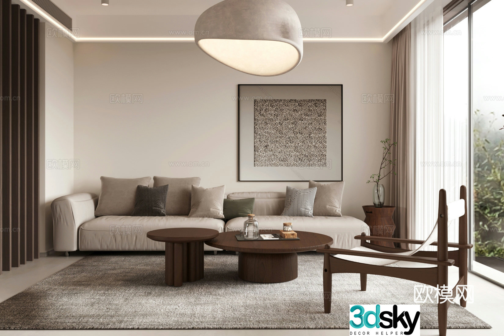 Medium style living room horizontal living room small living room sofa and coffee table combination French retro living room 3D model