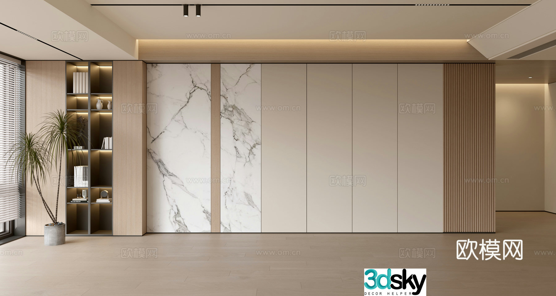 Modern simple sofa background wall modern ornament balcony cabinet living room cabinet wood veneer background wall 3d model