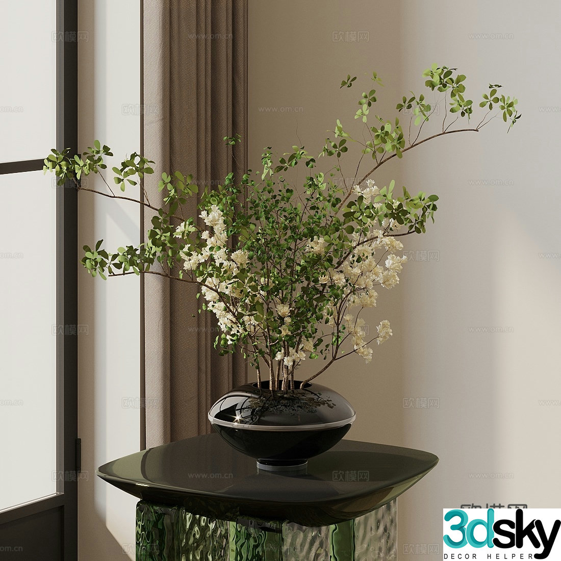 Potted flower art Green flower art 3D model