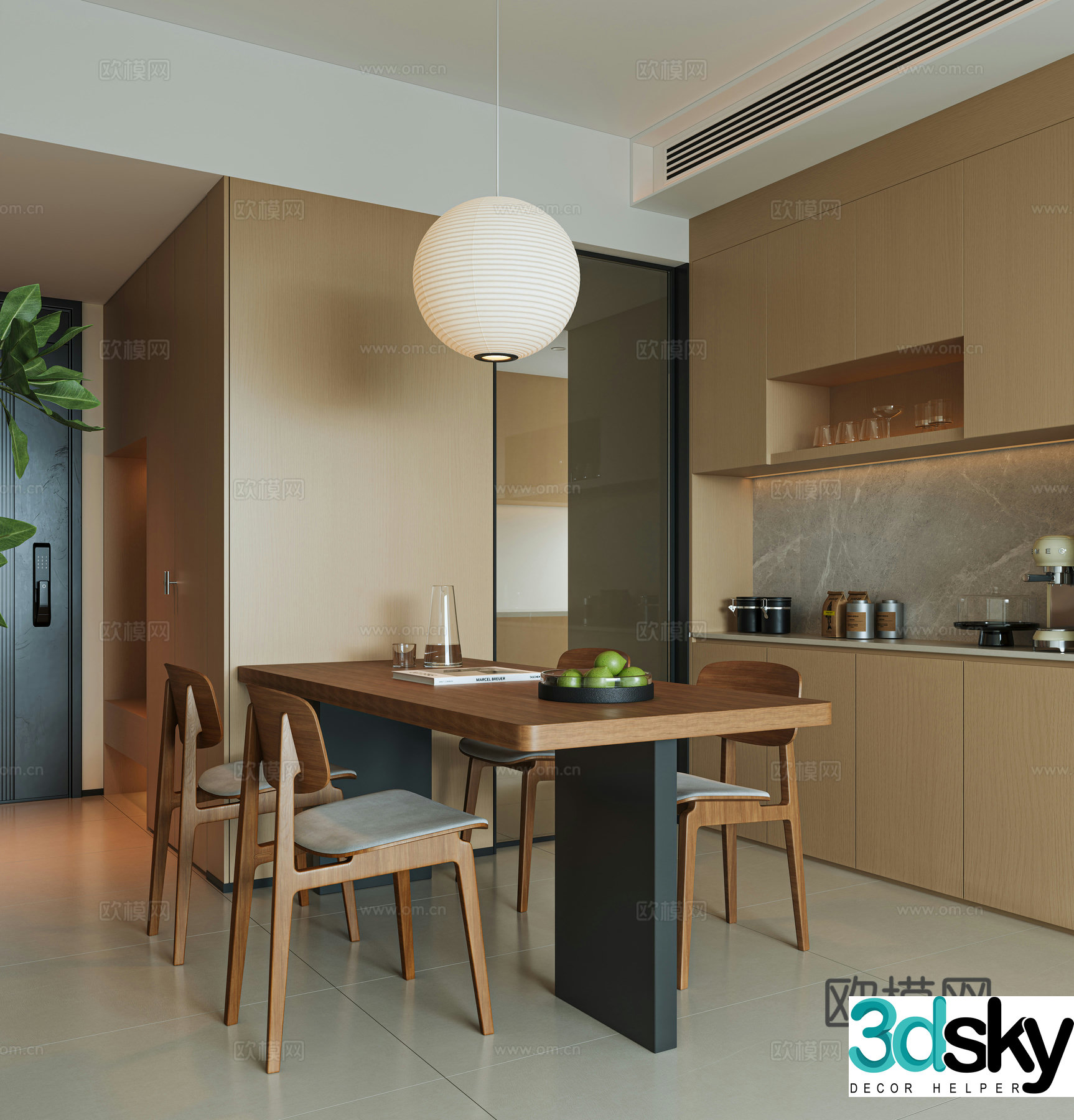 Modern log style restaurant dining table and chair 3d model