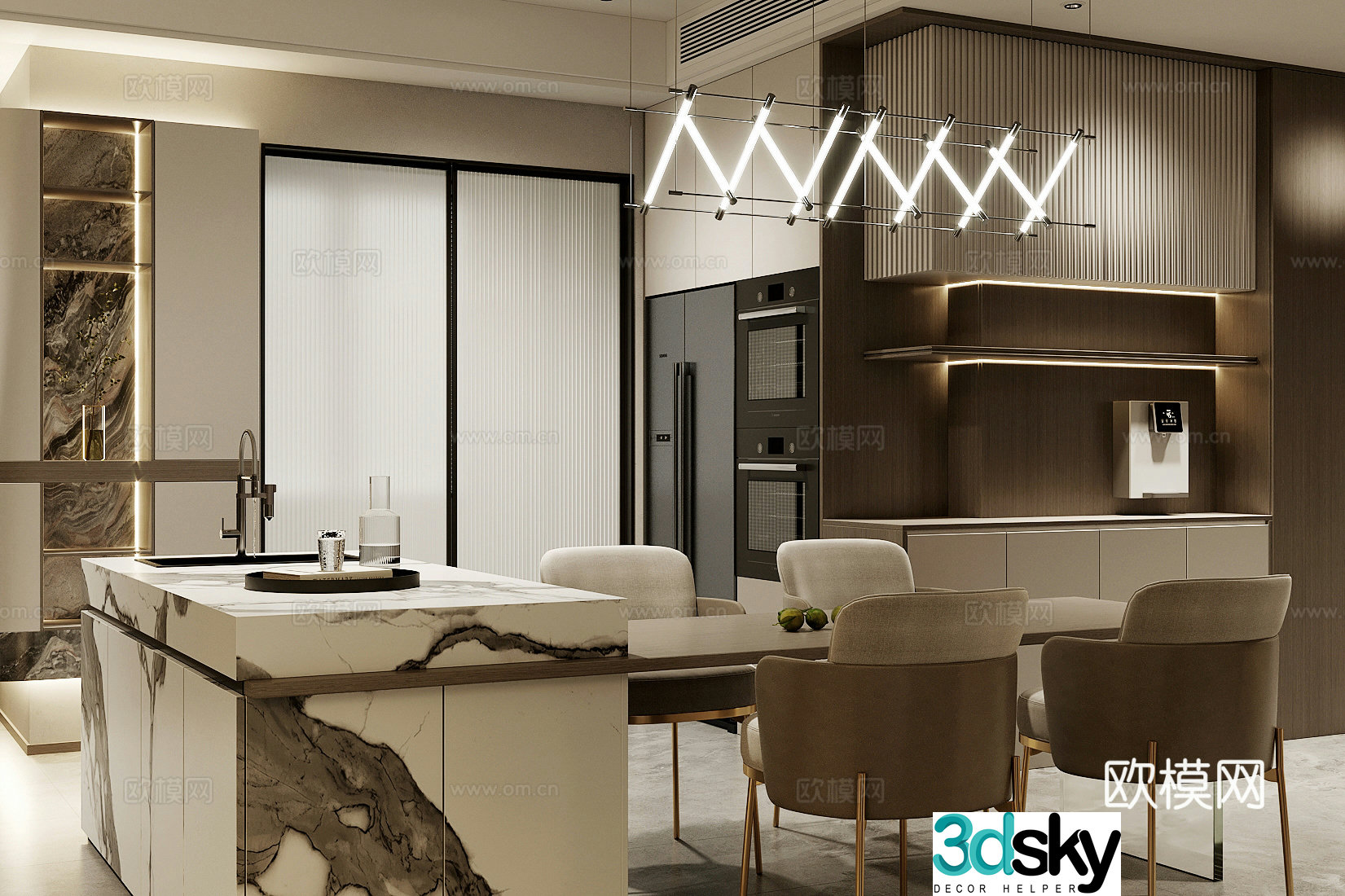Modern light luxury home restaurant Open restaurant Island restaurant Kitchen restaurant Light luxury sideboard 3D model