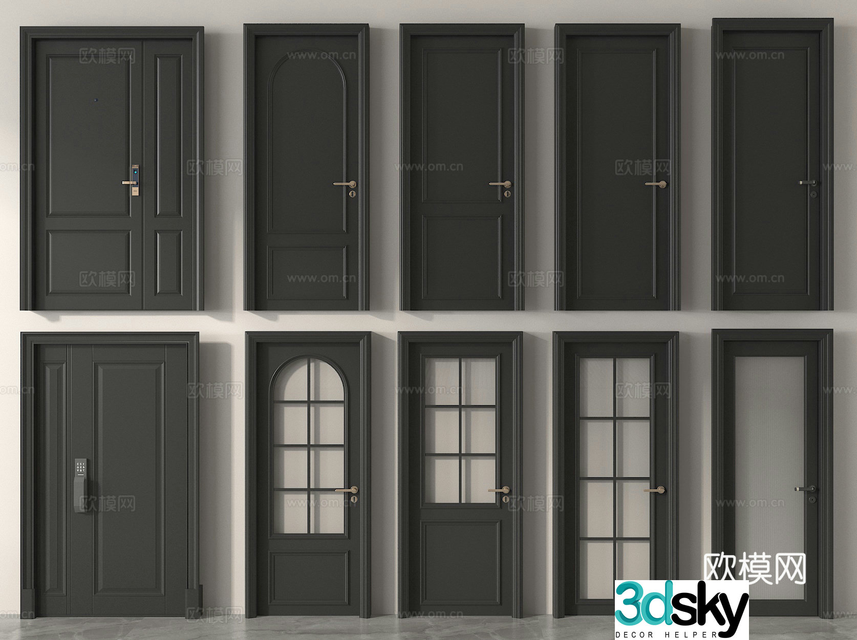 Glass door Kitchen and bathroom door Entering door Bedroom door Single door 3D model